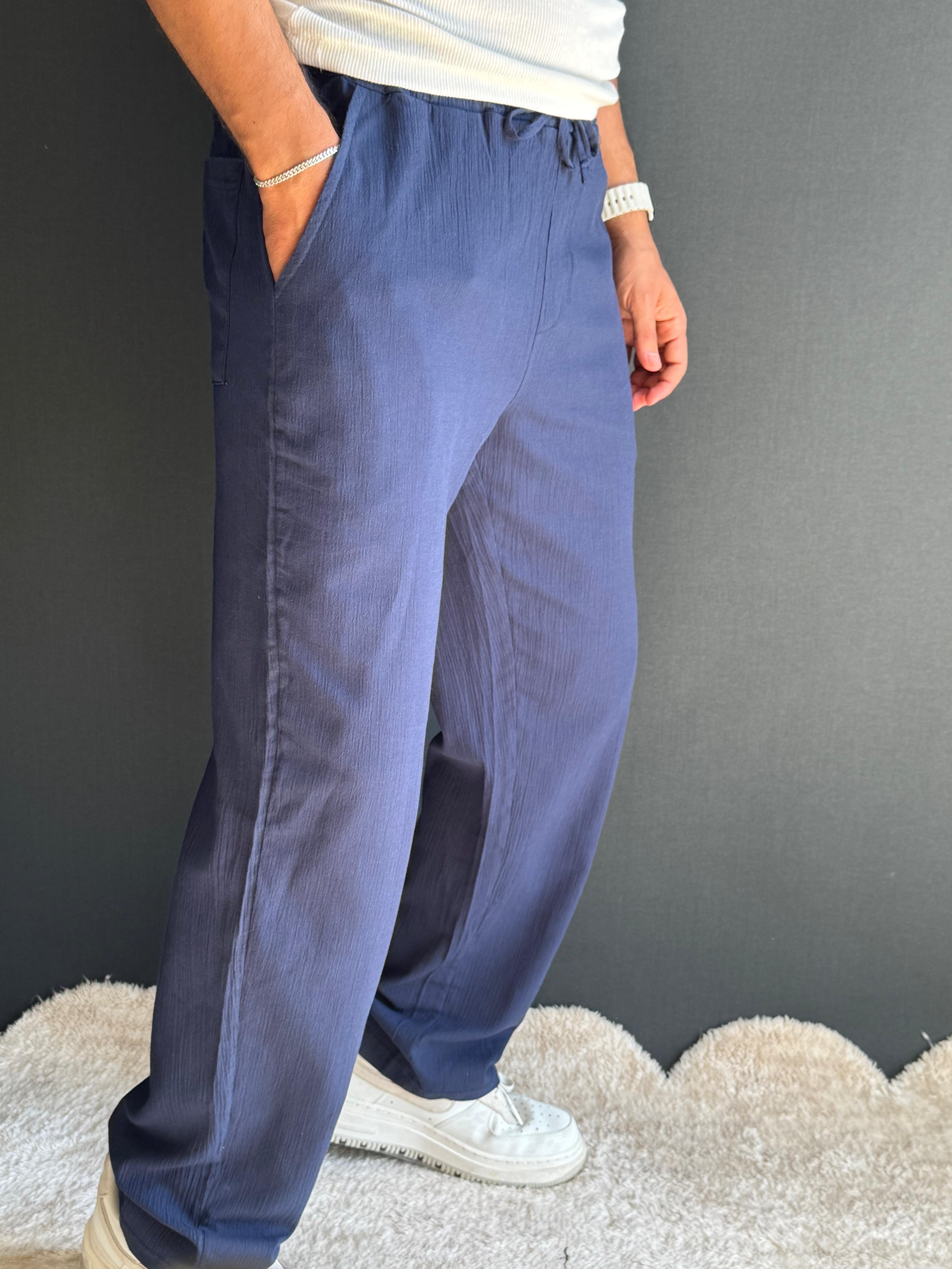 Premium Gofre Kumaş Baggy Kalıp Pantolon Lacivert