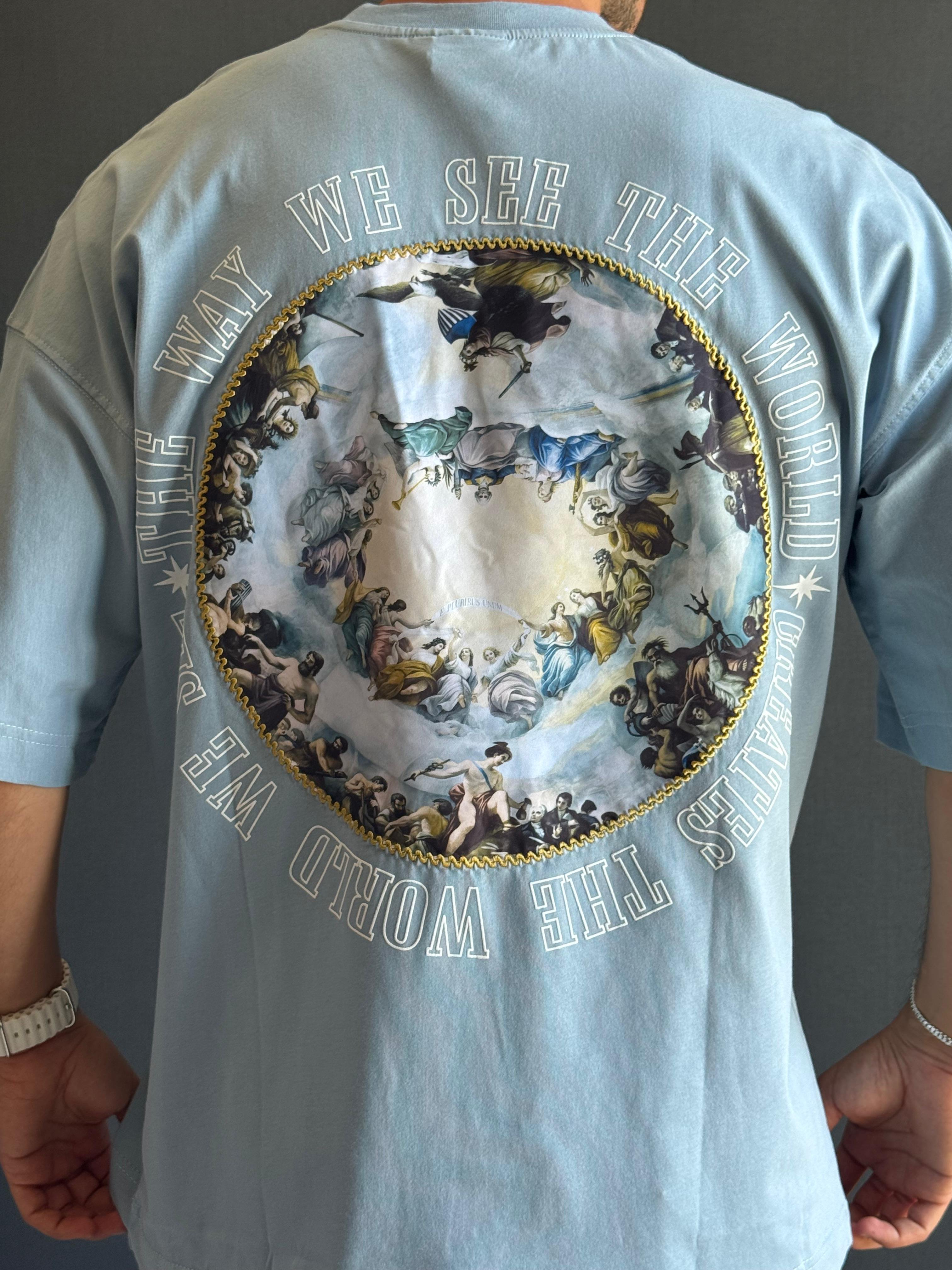 Premium Oversize Baskı Detaylı T-Shirt Mavi