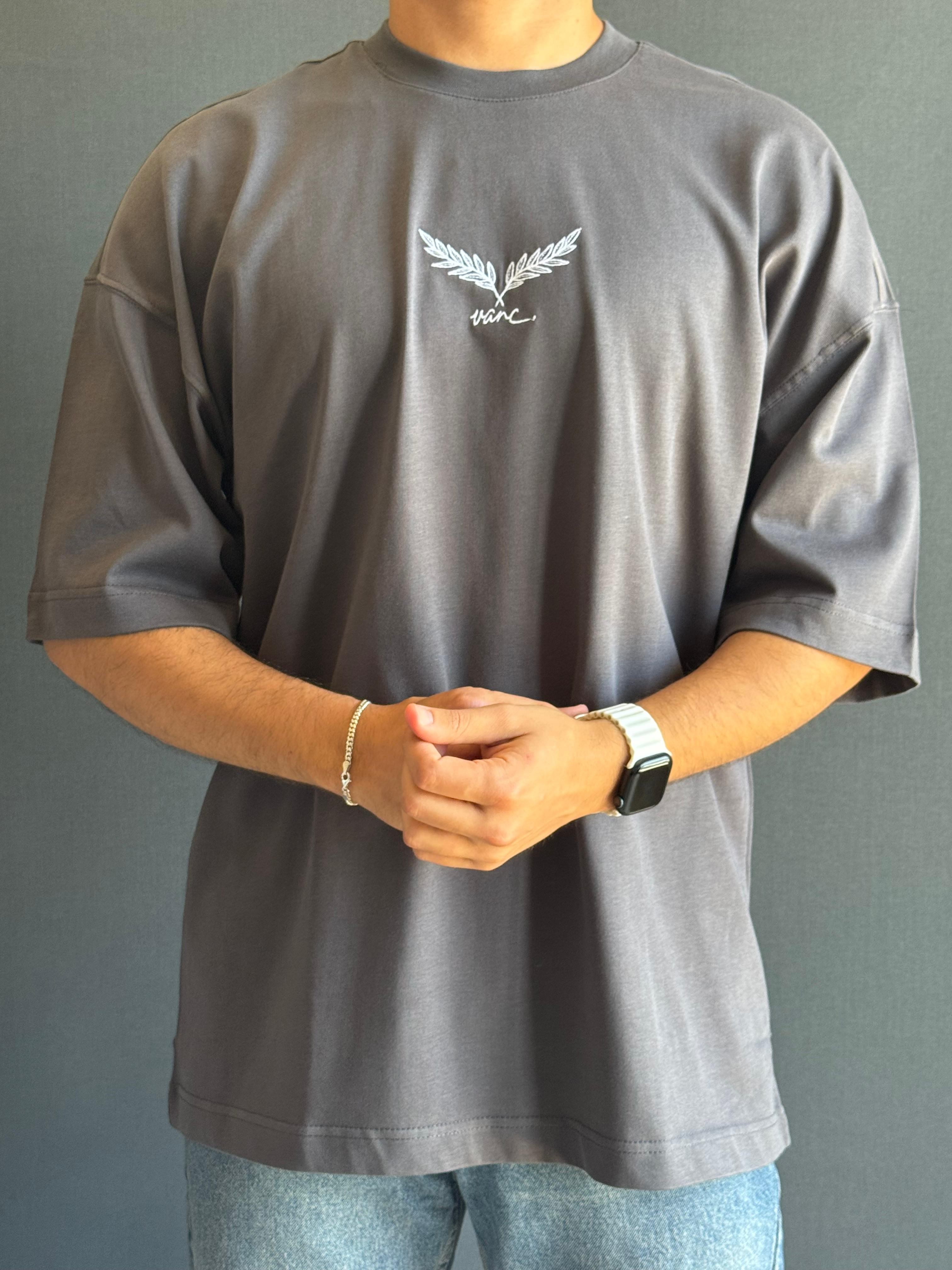 Premium Oversize Philosopher Detaylı T-Shirt Füme