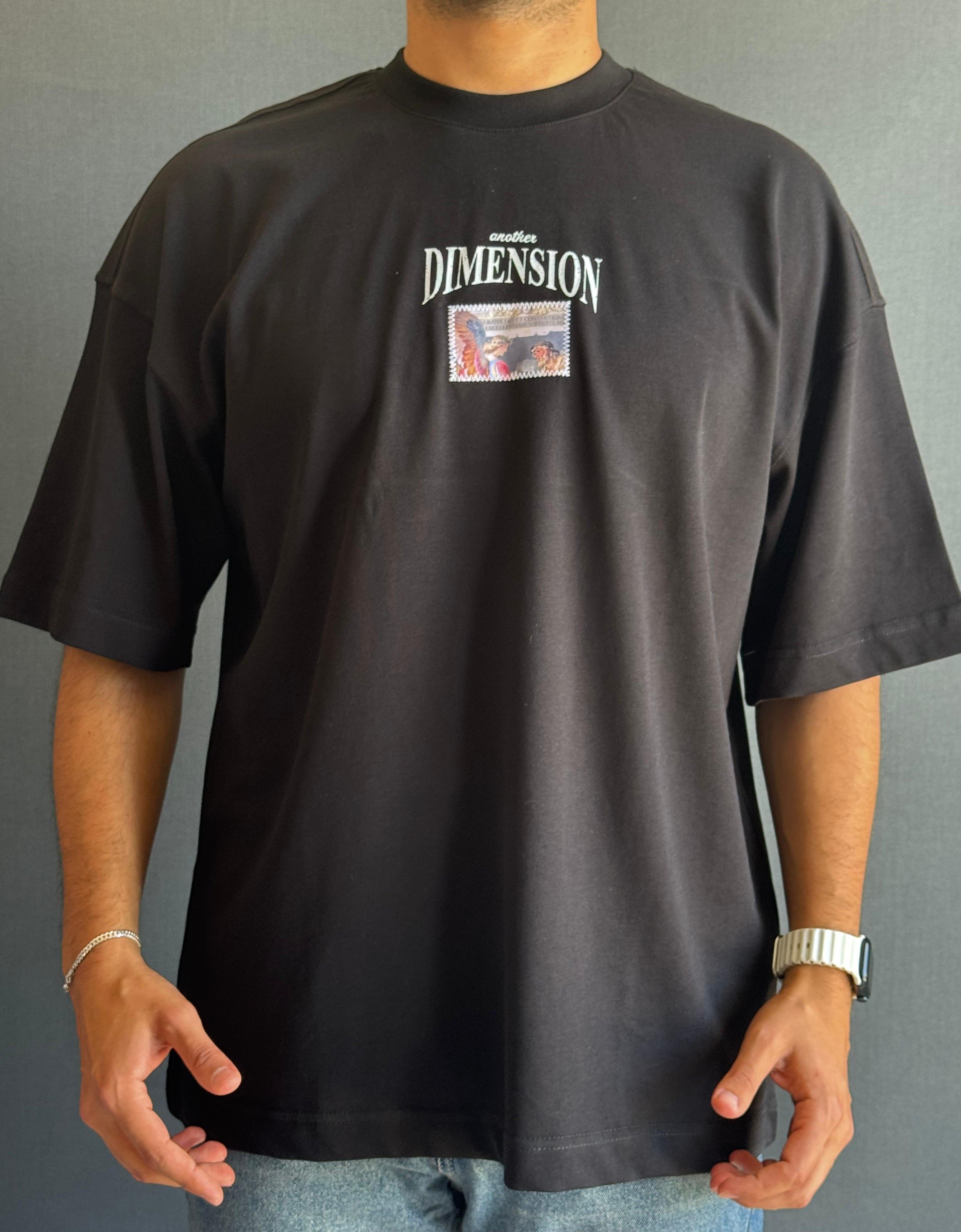 Premium Oversize Dimension Baskı Detaylı T-Shirt Siyah
