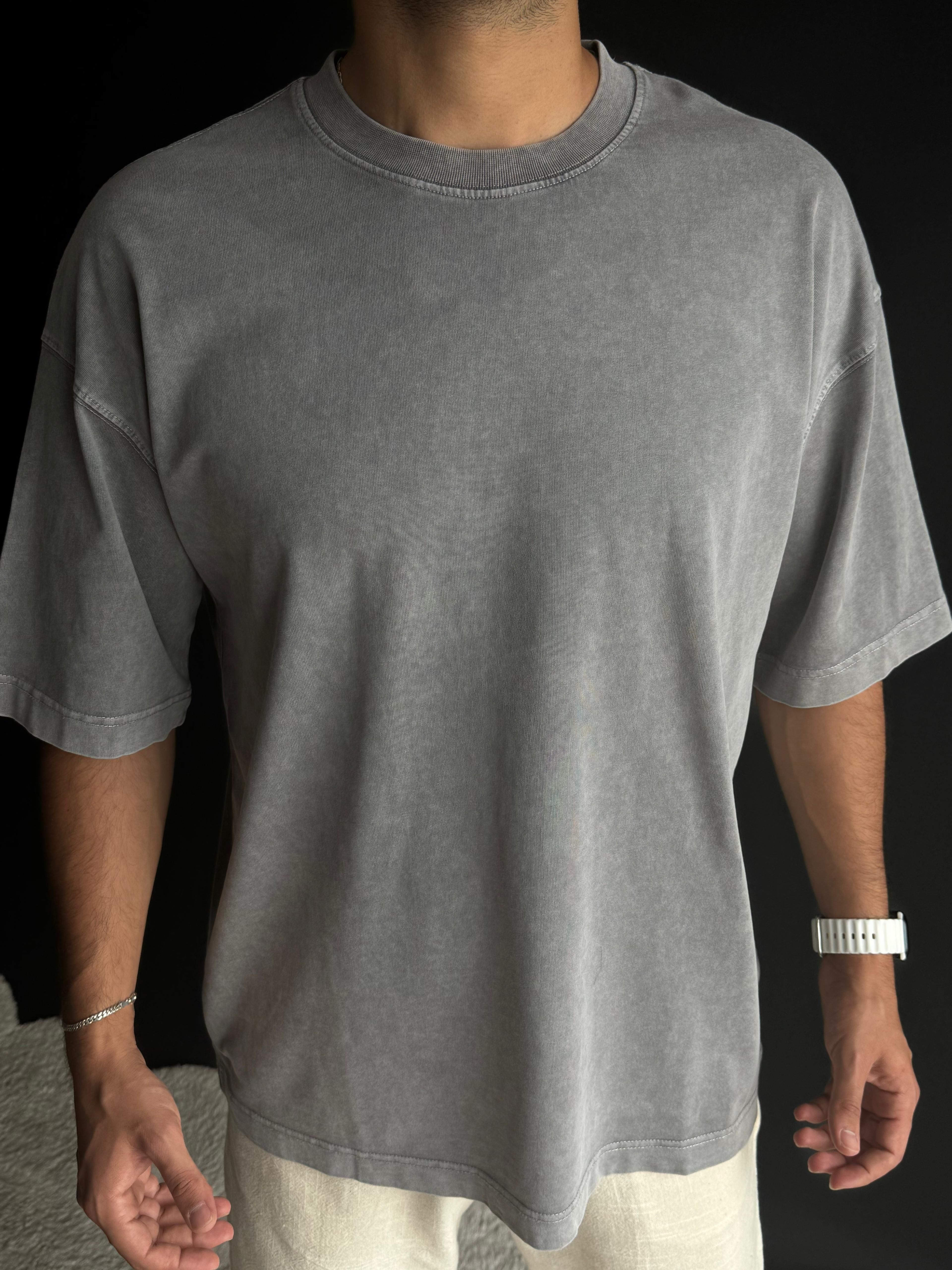 Premium Oversize Kalıp Basic T-Shirt Gri