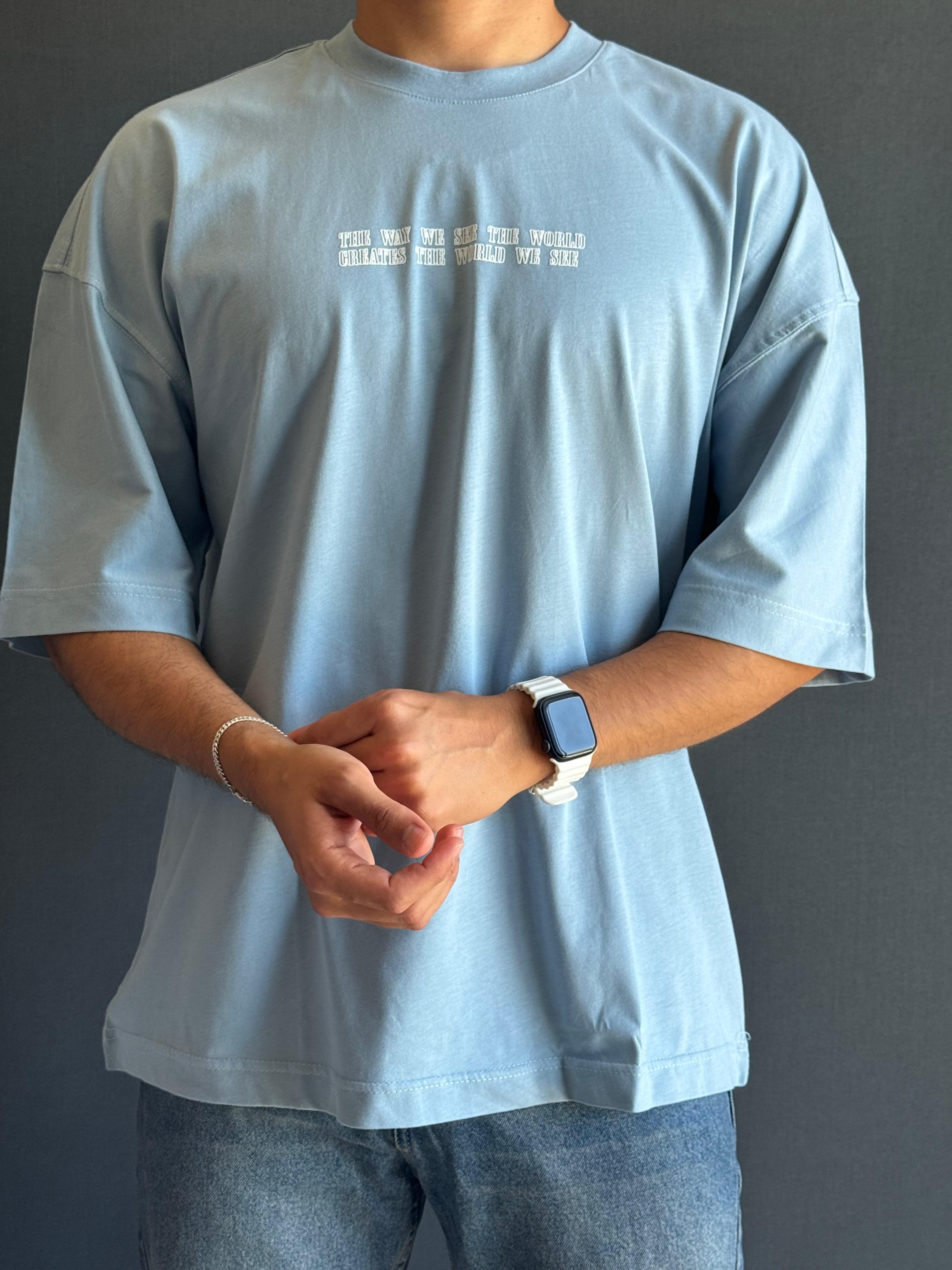 Premium Oversize Baskı Detaylı T-Shirt Mavi