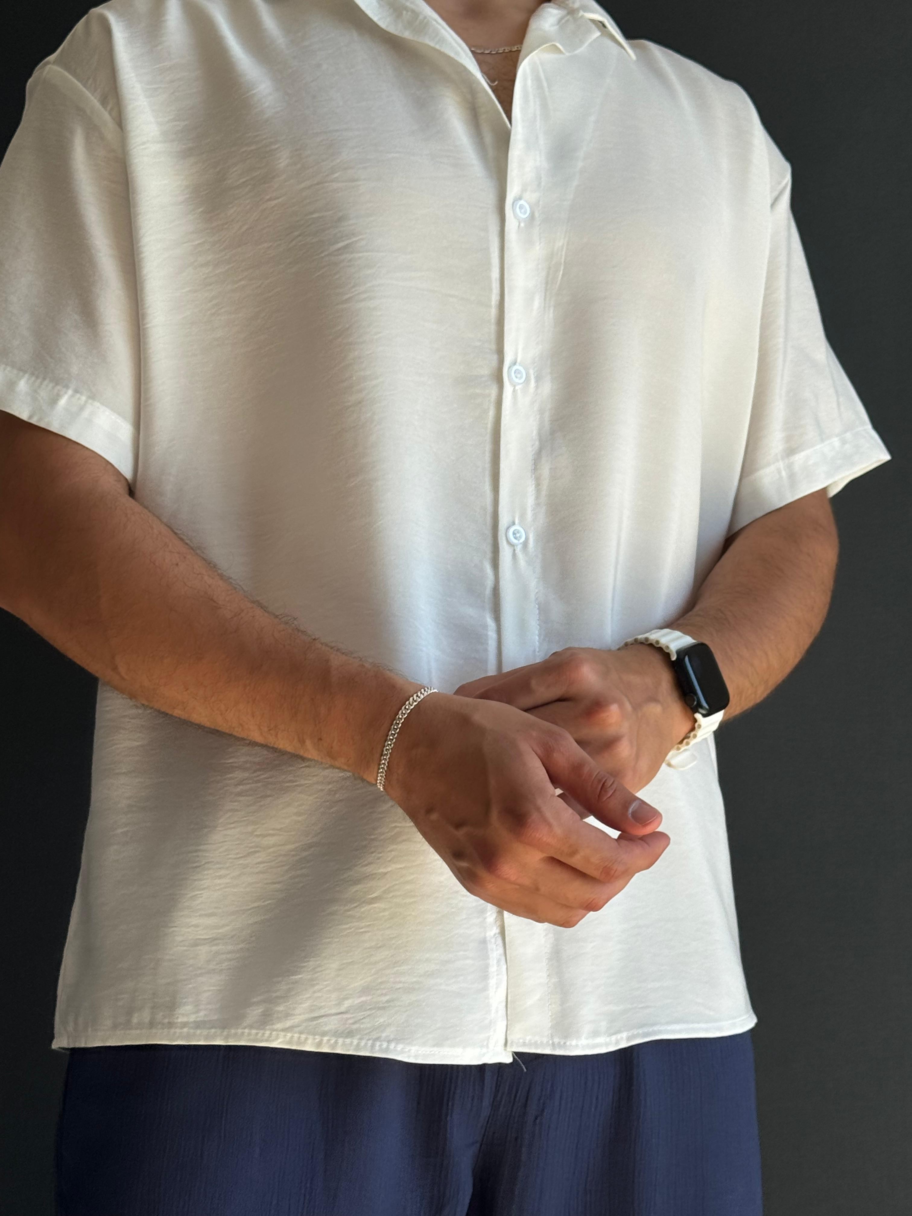 Premium Modal Oversize Kalıp Kısa Kollu Gömlek Beyaz