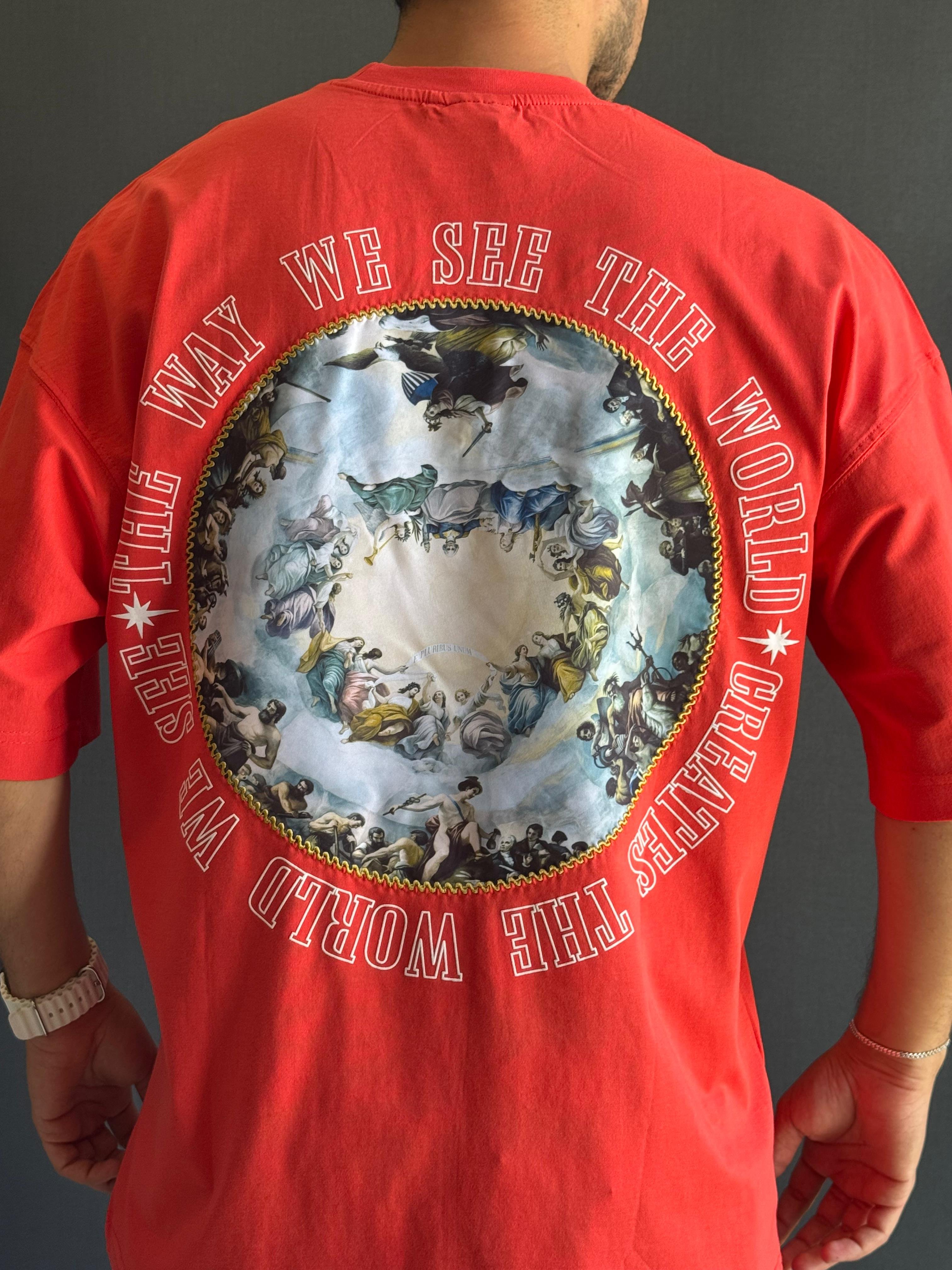 Premium Oversize Baskı Detaylı T-Shirt Kırmızı