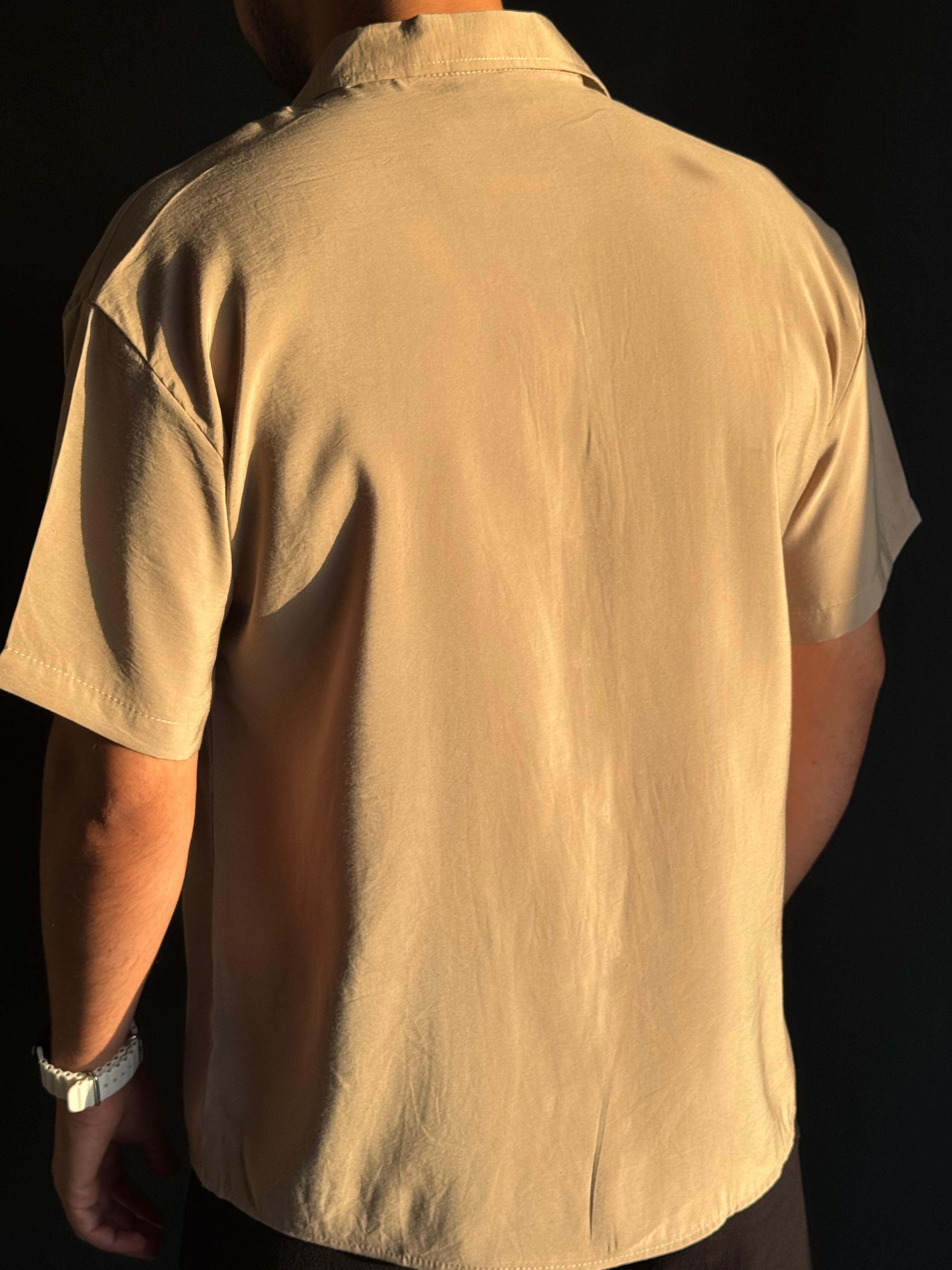 Premium Modal Oversize Kalıp Kısa Kollu Gömlek Bej