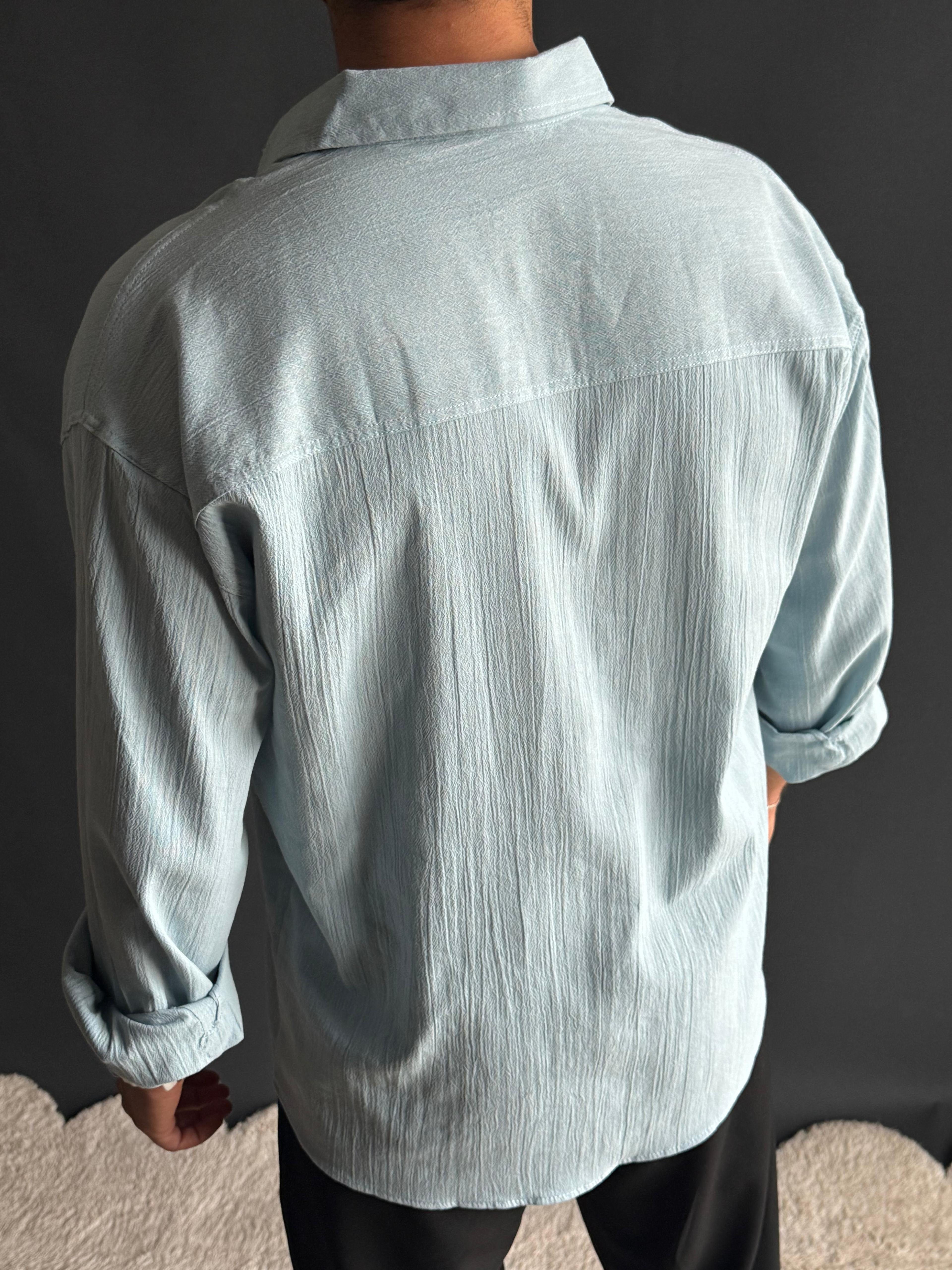 Premium Oversize Kalıp Krinkıl Gömlek Bebe Mavi