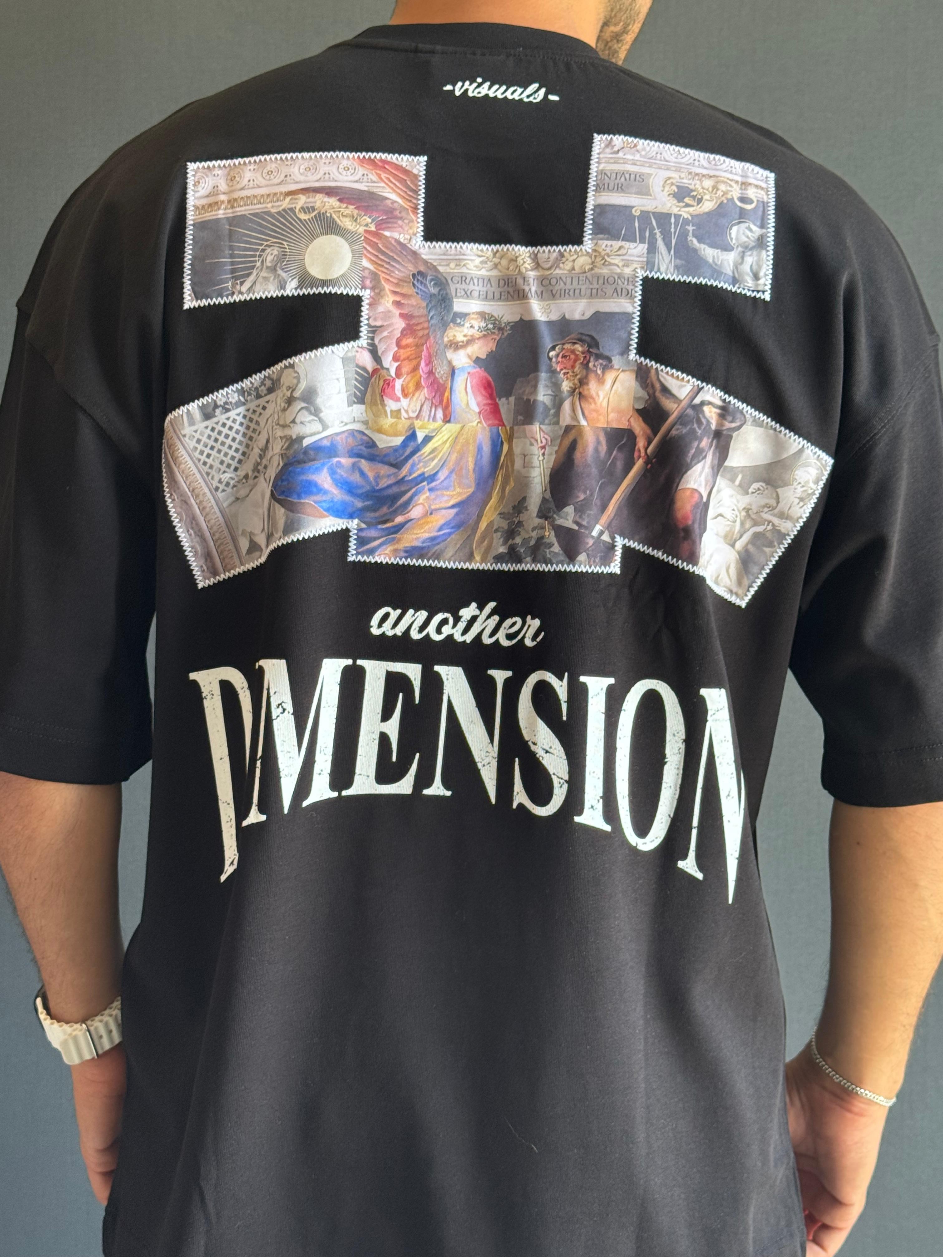 Premium Oversize Dimension Baskı Detaylı T-Shirt Siyah
