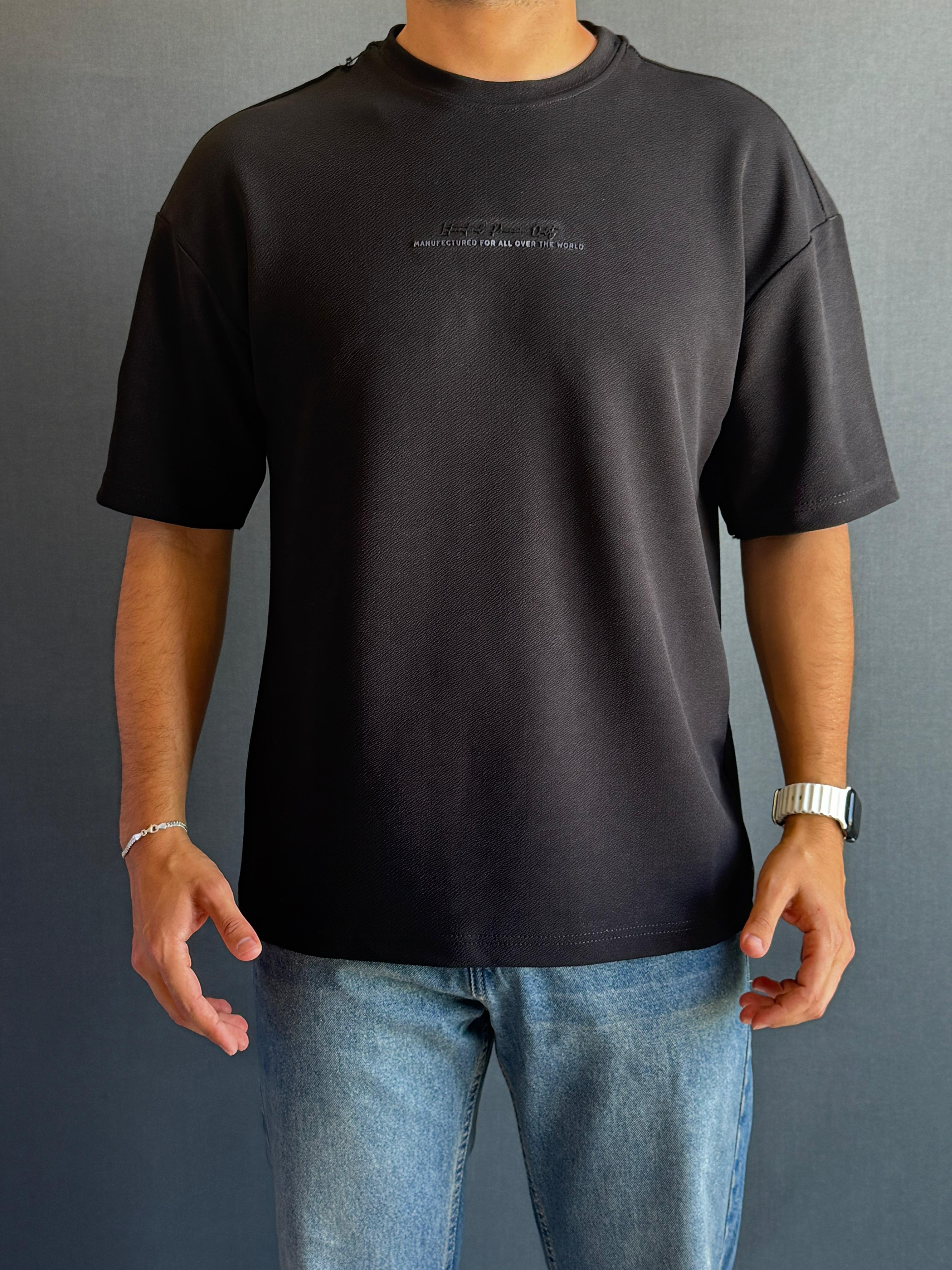 Bisiklet Yaka Oversize Kalıp Basic Jakar T-Shirt Siyah