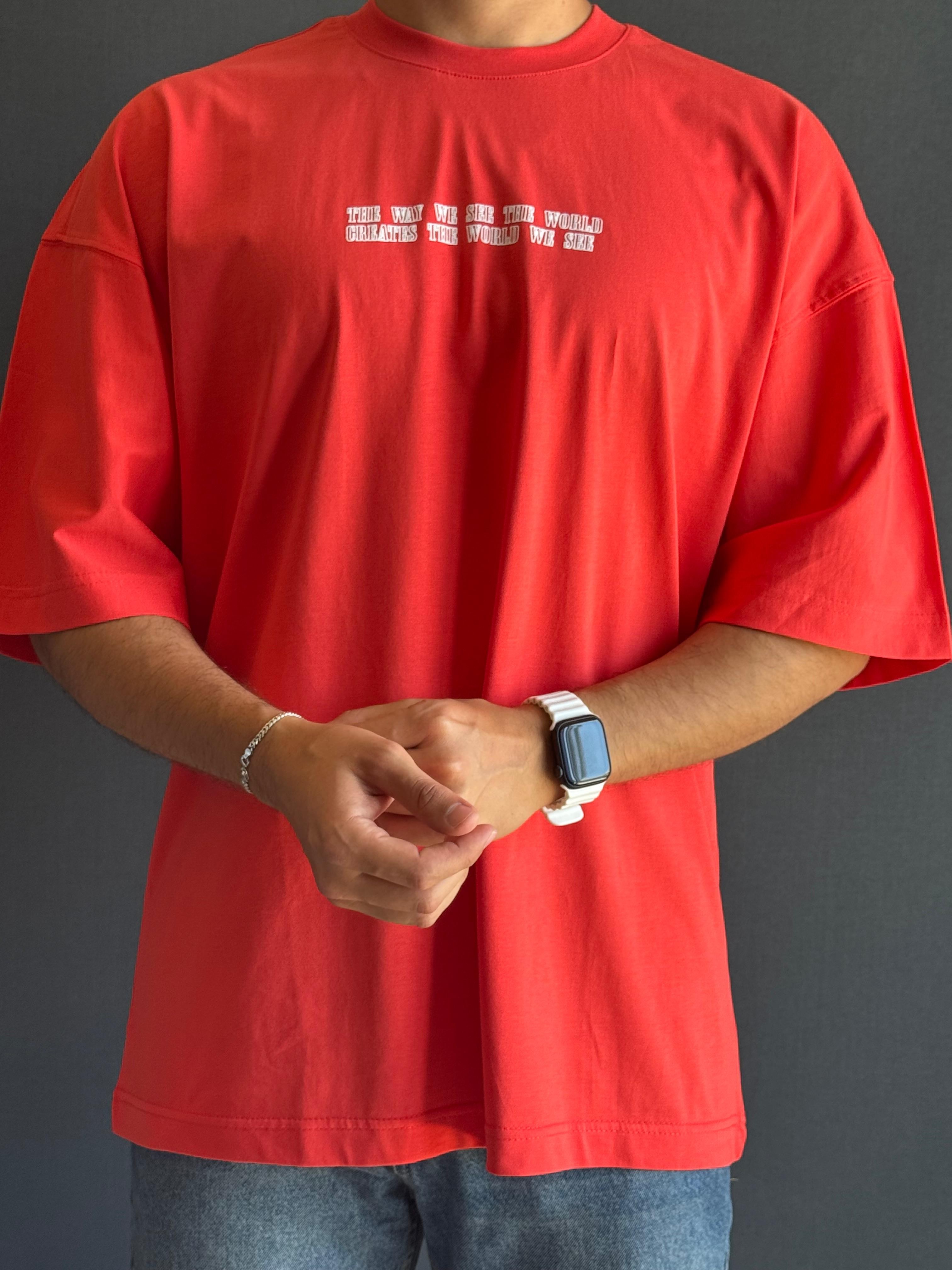 Premium Oversize Baskı Detaylı T-Shirt Kırmızı