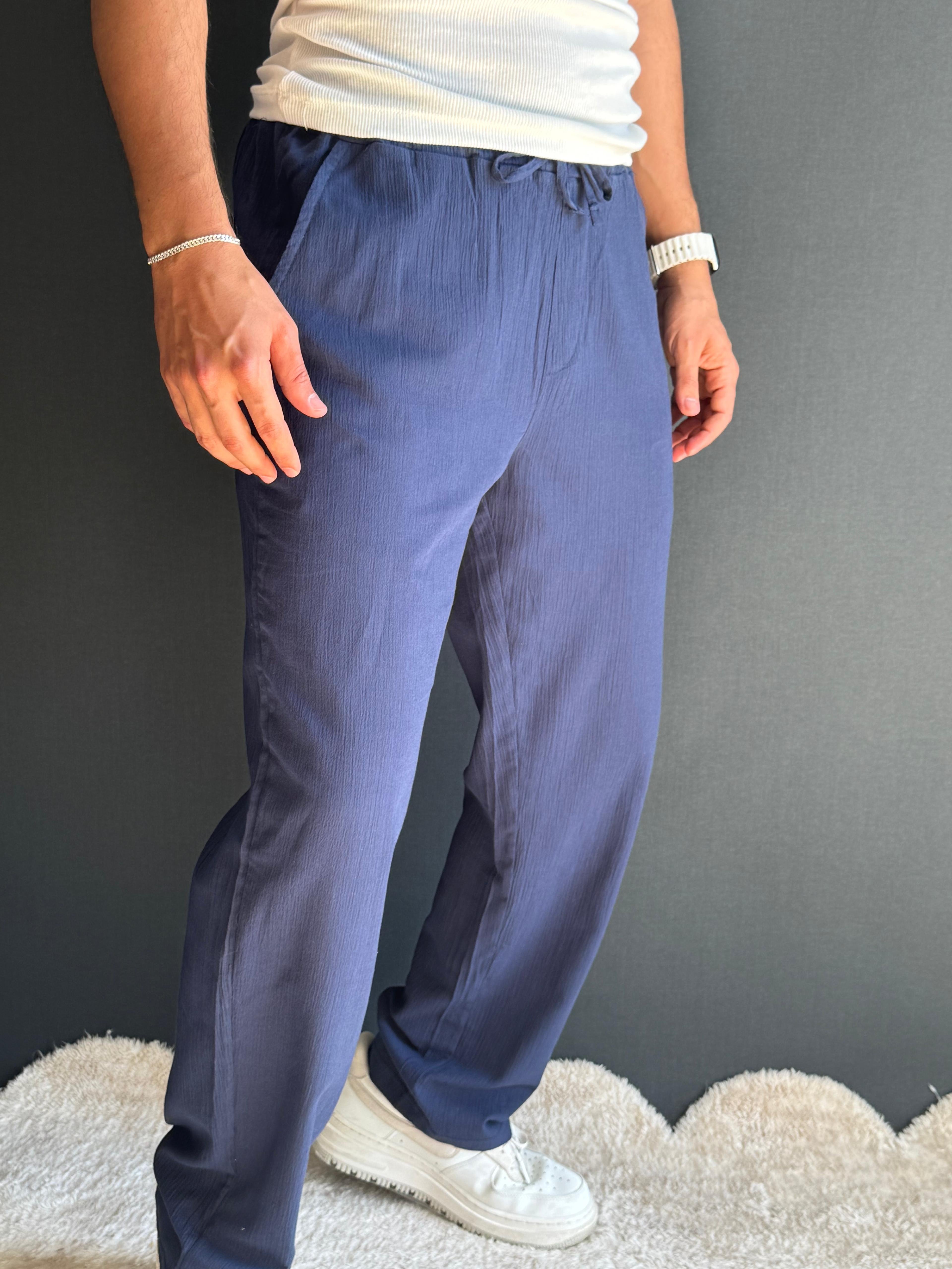 Premium Gofre Kumaş Baggy Kalıp Pantolon Lacivert