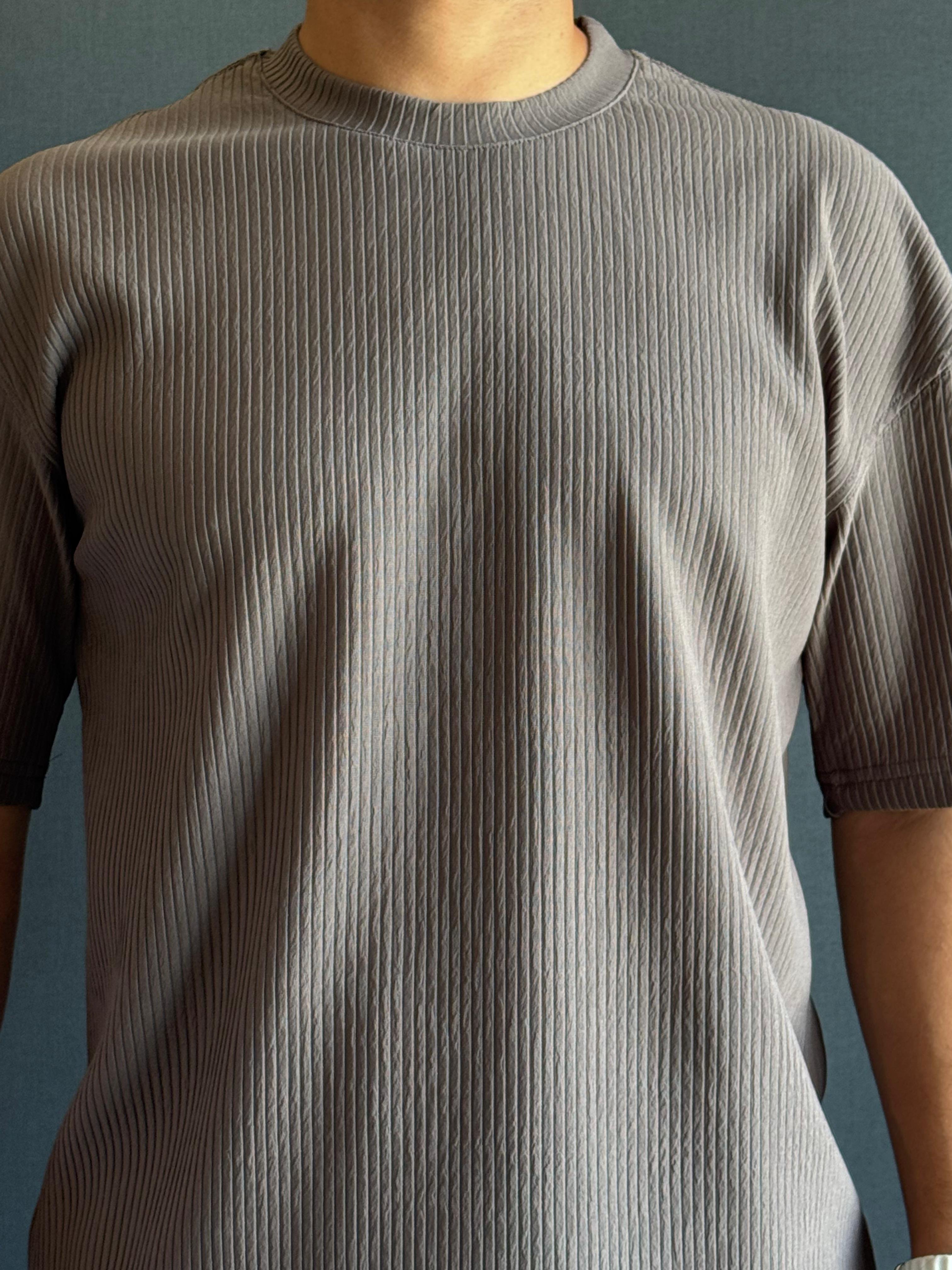 Bisiklet Yaka Oversize Kalıp Jakar T-Shirt Kahverengi