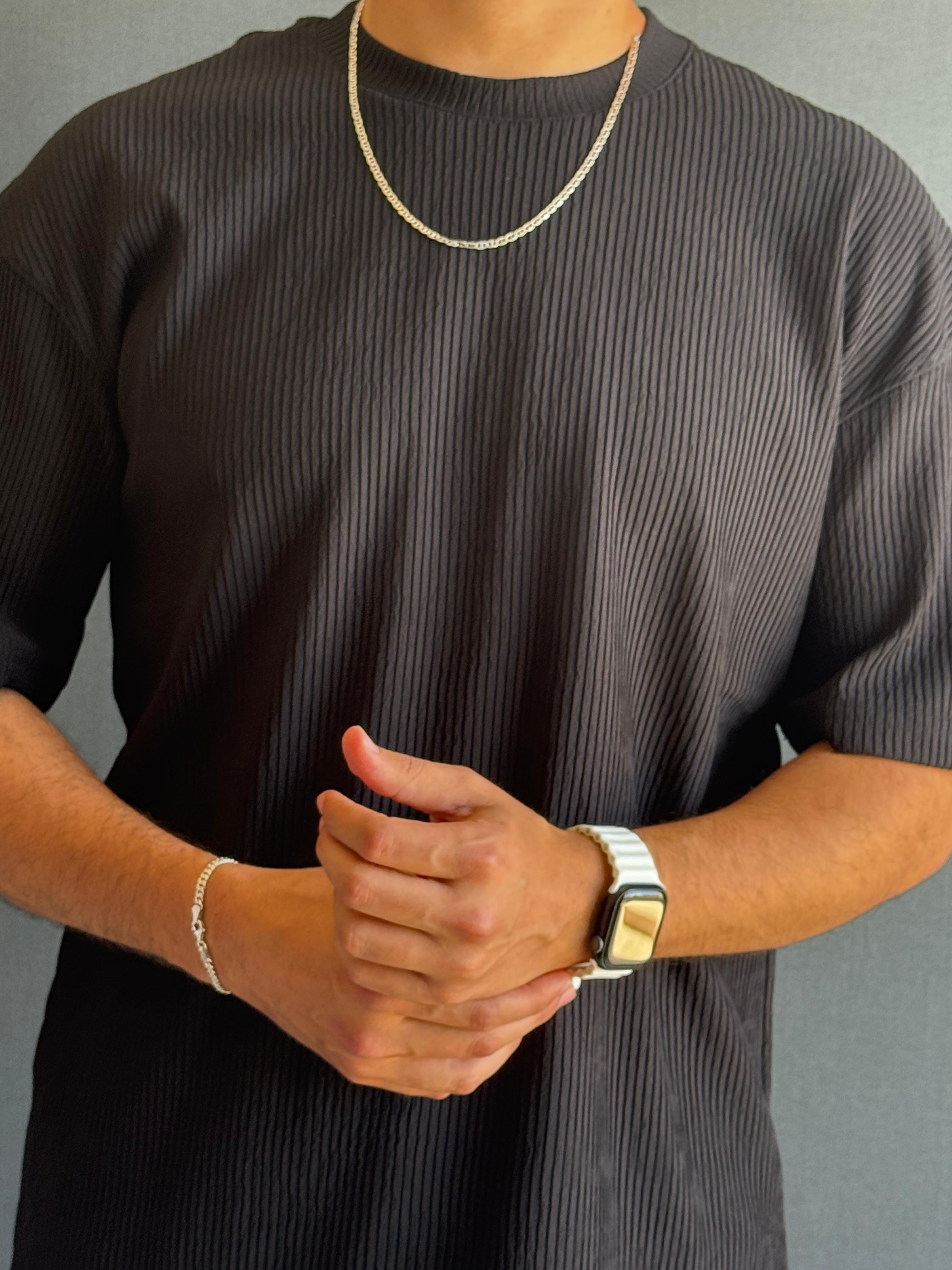 Bisiklet Yaka Oversize Kalıp Jakar T-Shirt Siyah
