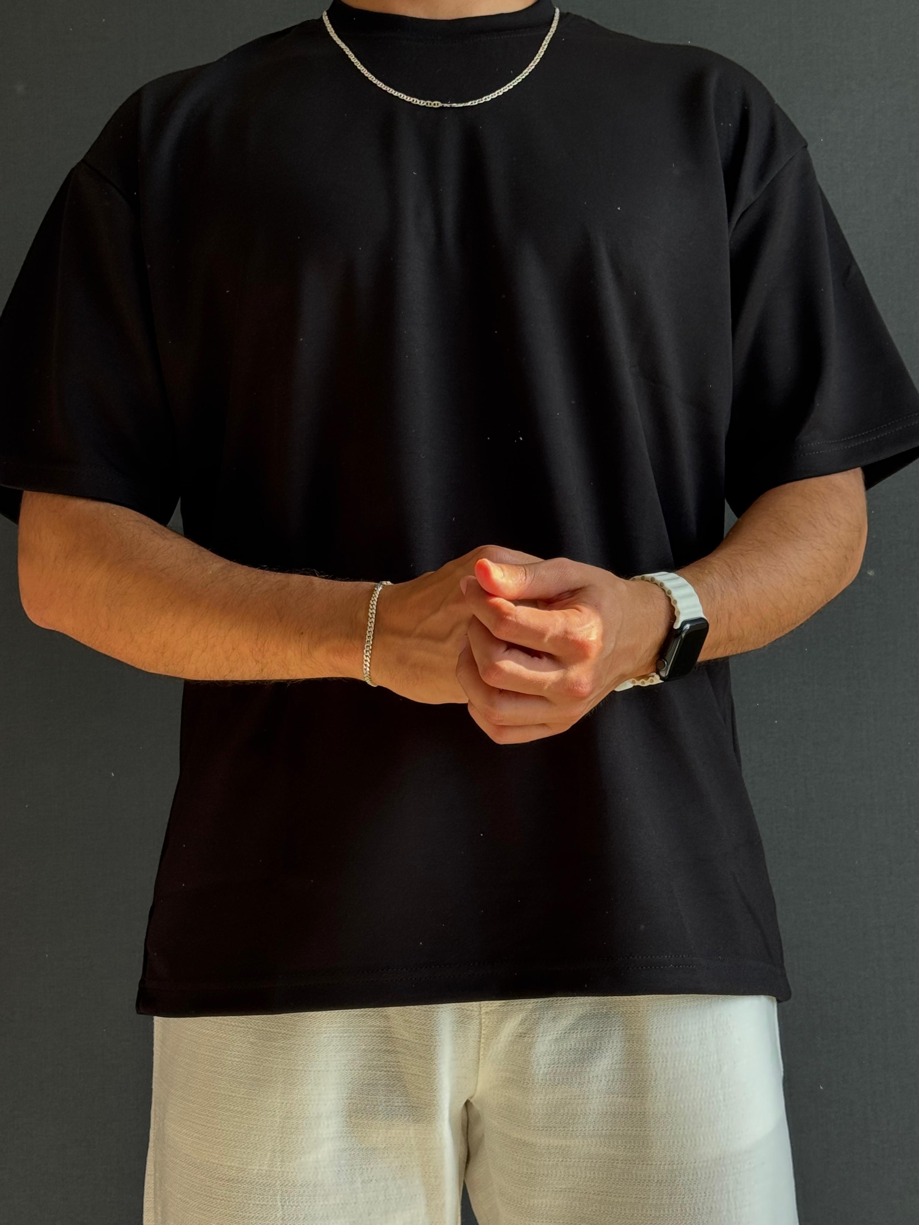 Bisiklet Yaka Oysho Kumaş T-Shirt Siyah