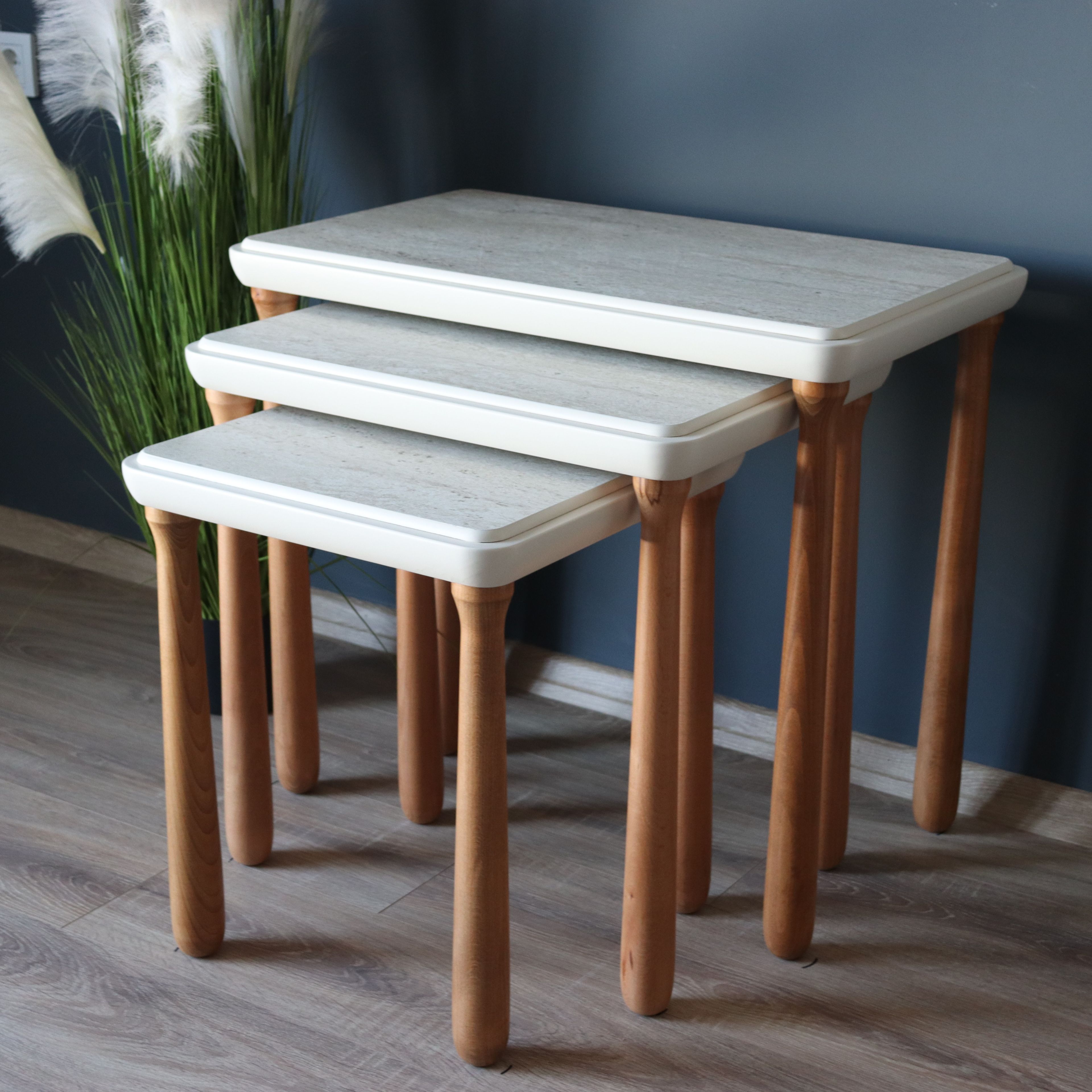 Bohemian Travertine - Walnut Nesting Table