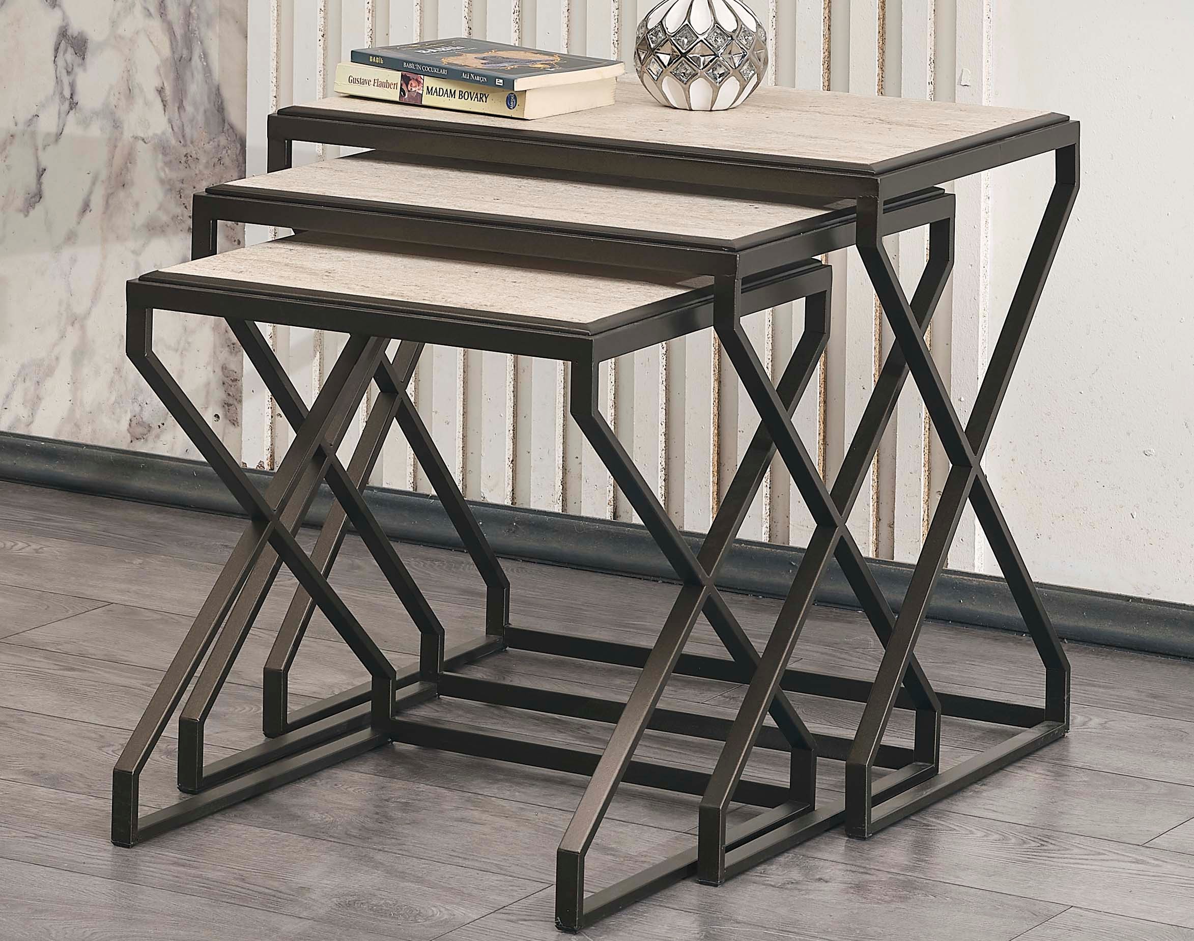 Steel Line Travertine Nesting Table