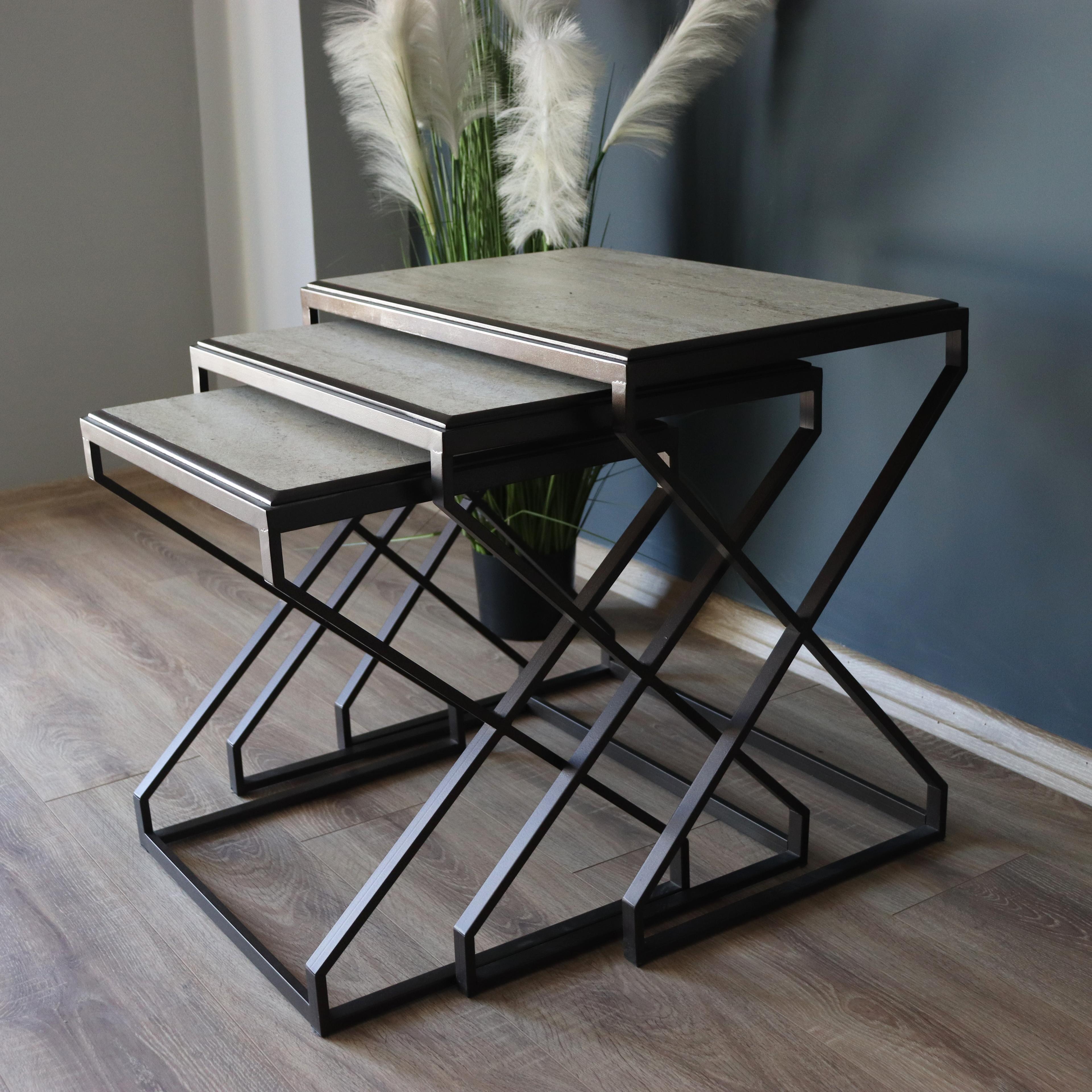 Steel Line Travertine Nesting Table