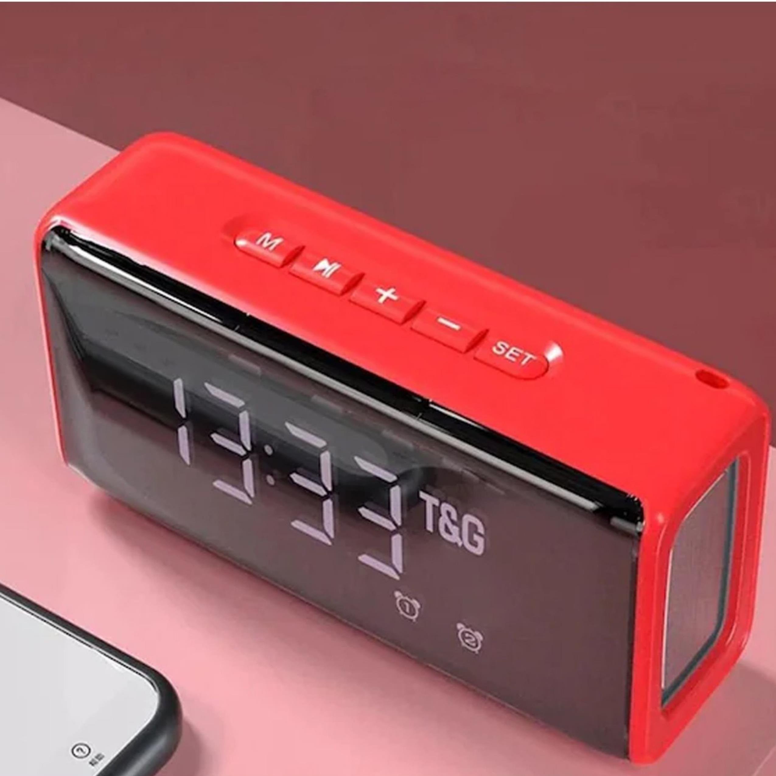 Kırmızı TG 174 Dijital Göstergeli Speaker Alarmlı Bluetooth Hoparlör Masa Saati