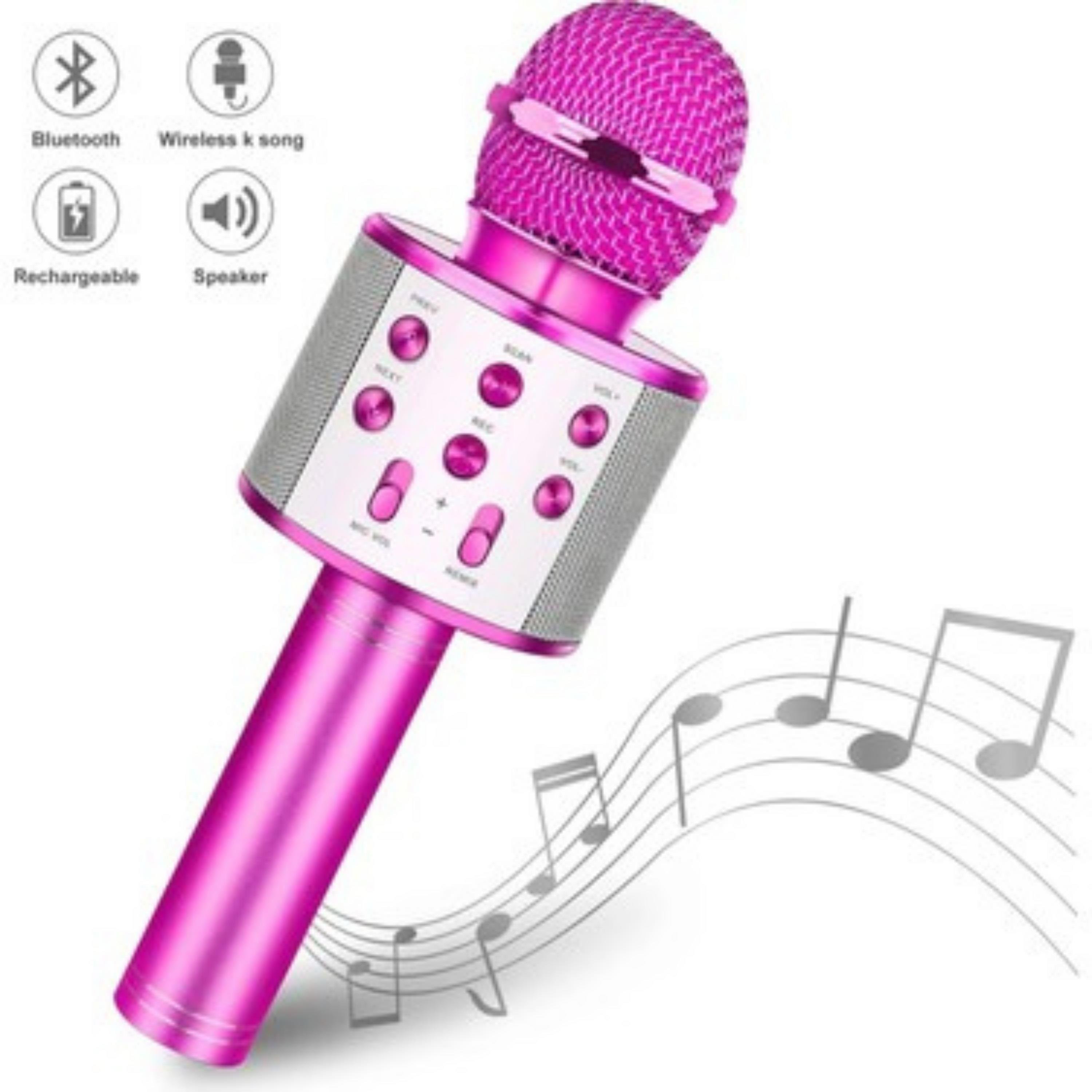 Pembe Bluetooth Bağlantılı Karaoke Mi̇krofon
