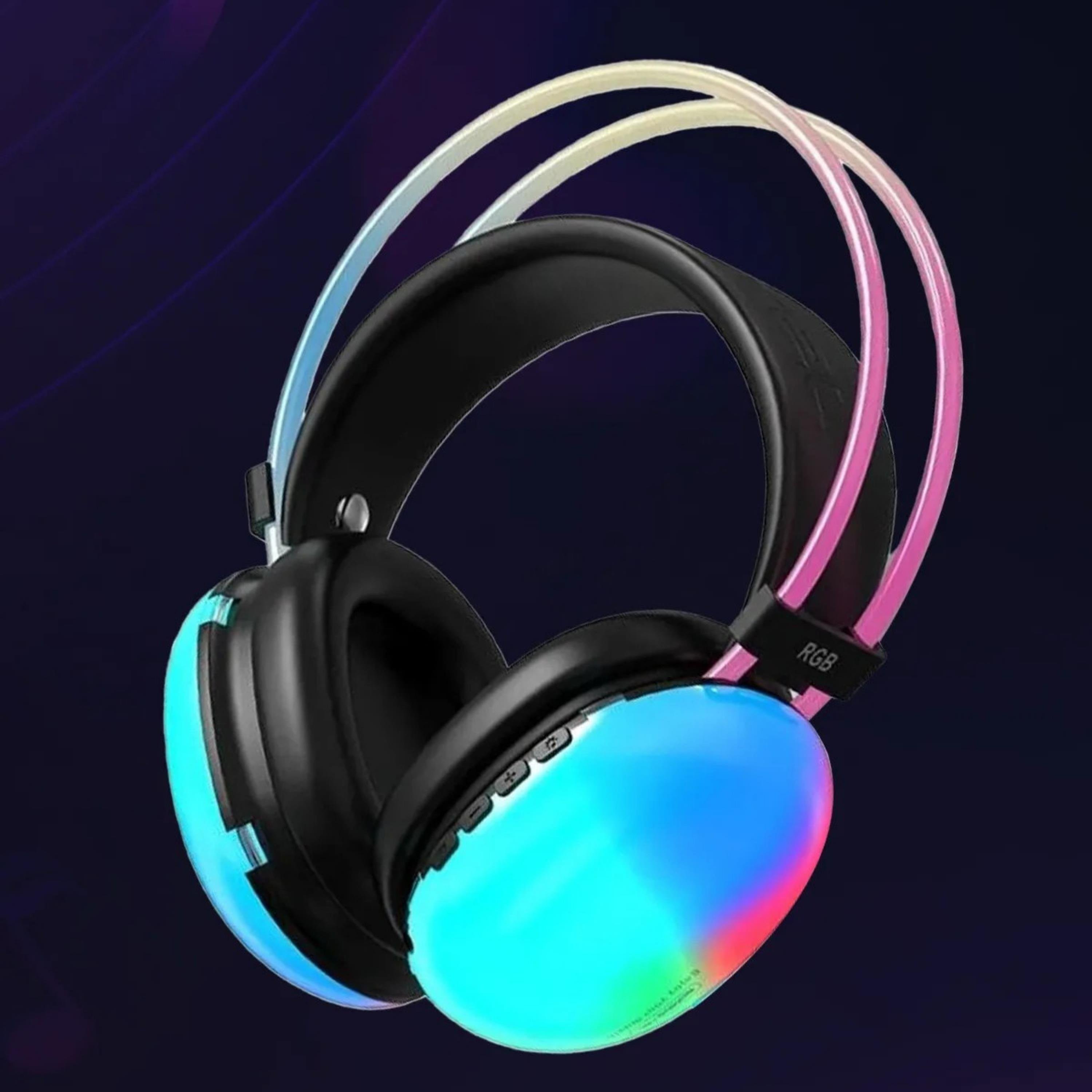 Siyah PG580 Oyuncu Kulaklığı RGB Işıklı Kablosuz Kulak Üstü Bluetooth Kulaklık