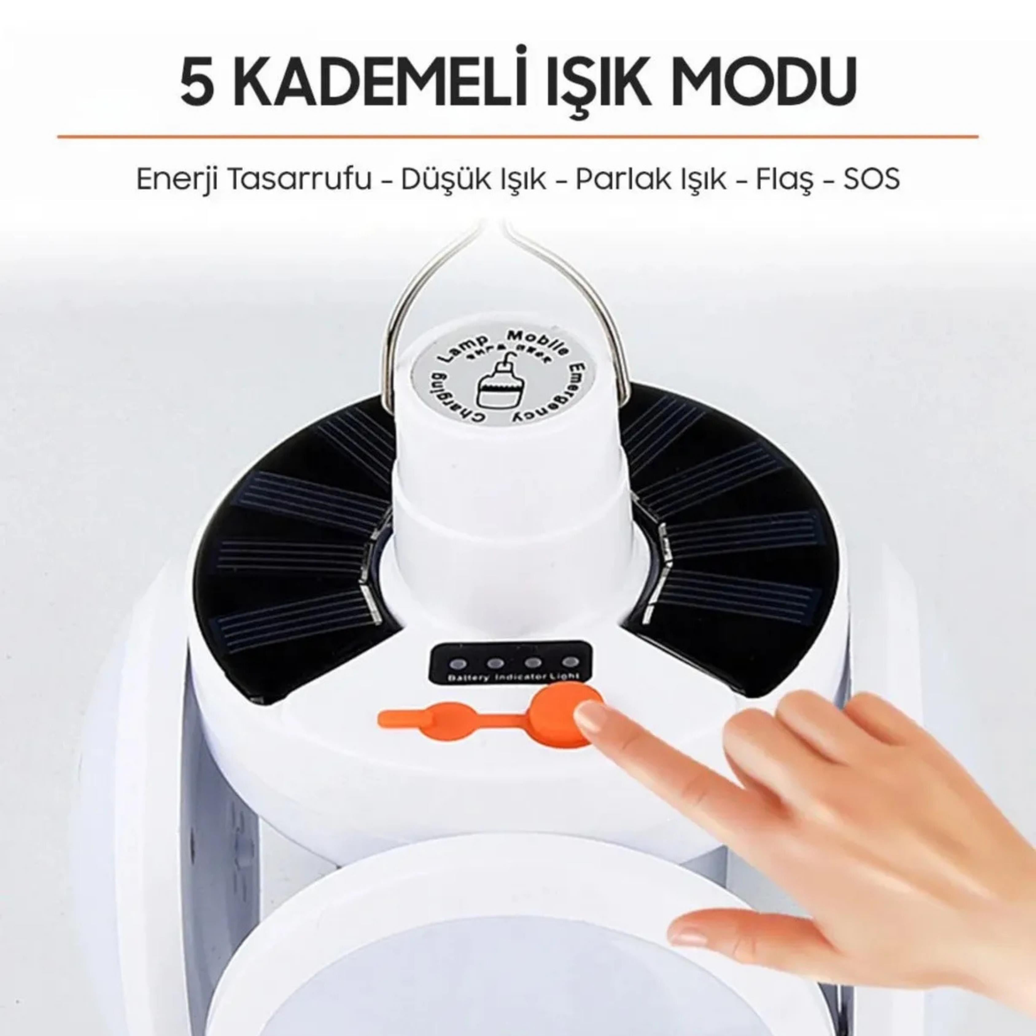 5 Kanatlı Katlanabilir Solar Ve Şarj Edilebilir Su Geçirmez Şarj Göstergeli Lamba
