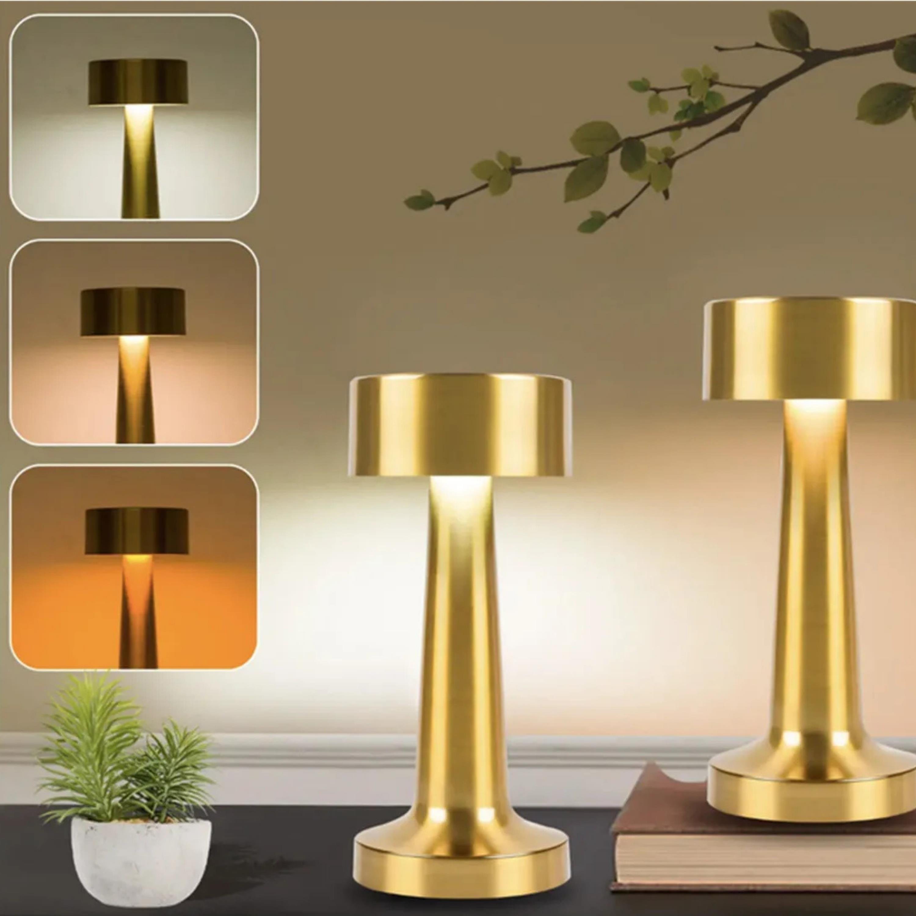 Gold 5415 Şarjlı Dokunmatik Masa Lambası Dekoratif Abajur Led 3 Renk Modlu Gece Lambası