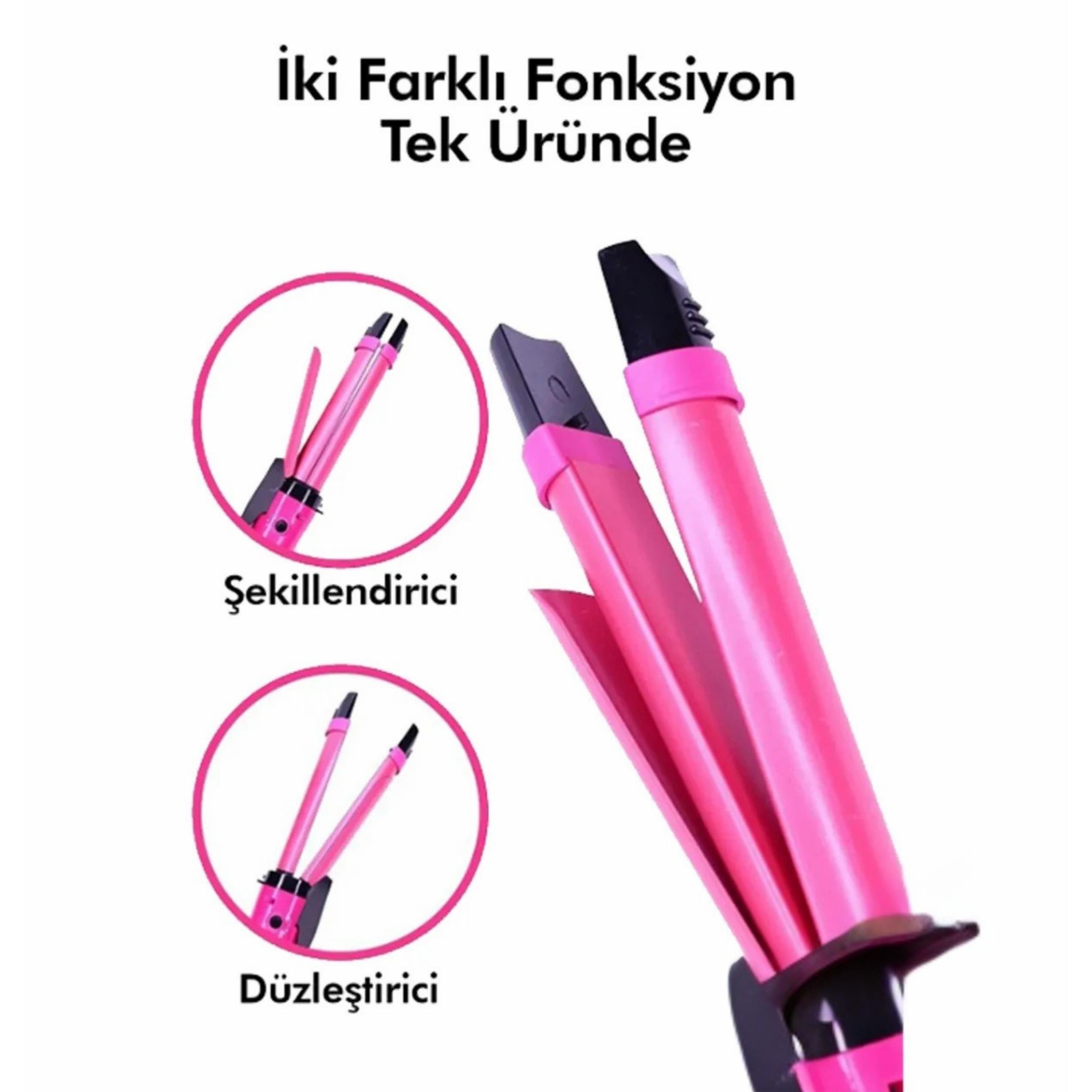 Pembe İkili Maşa Seramik Saç Düzleştirici Saç Maşası