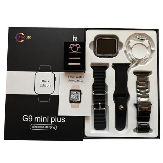 G9 Mini Plus 3 Kordon & Charmlı Siyah  Akıllı Saat Seti + Bileklik Hediyeli