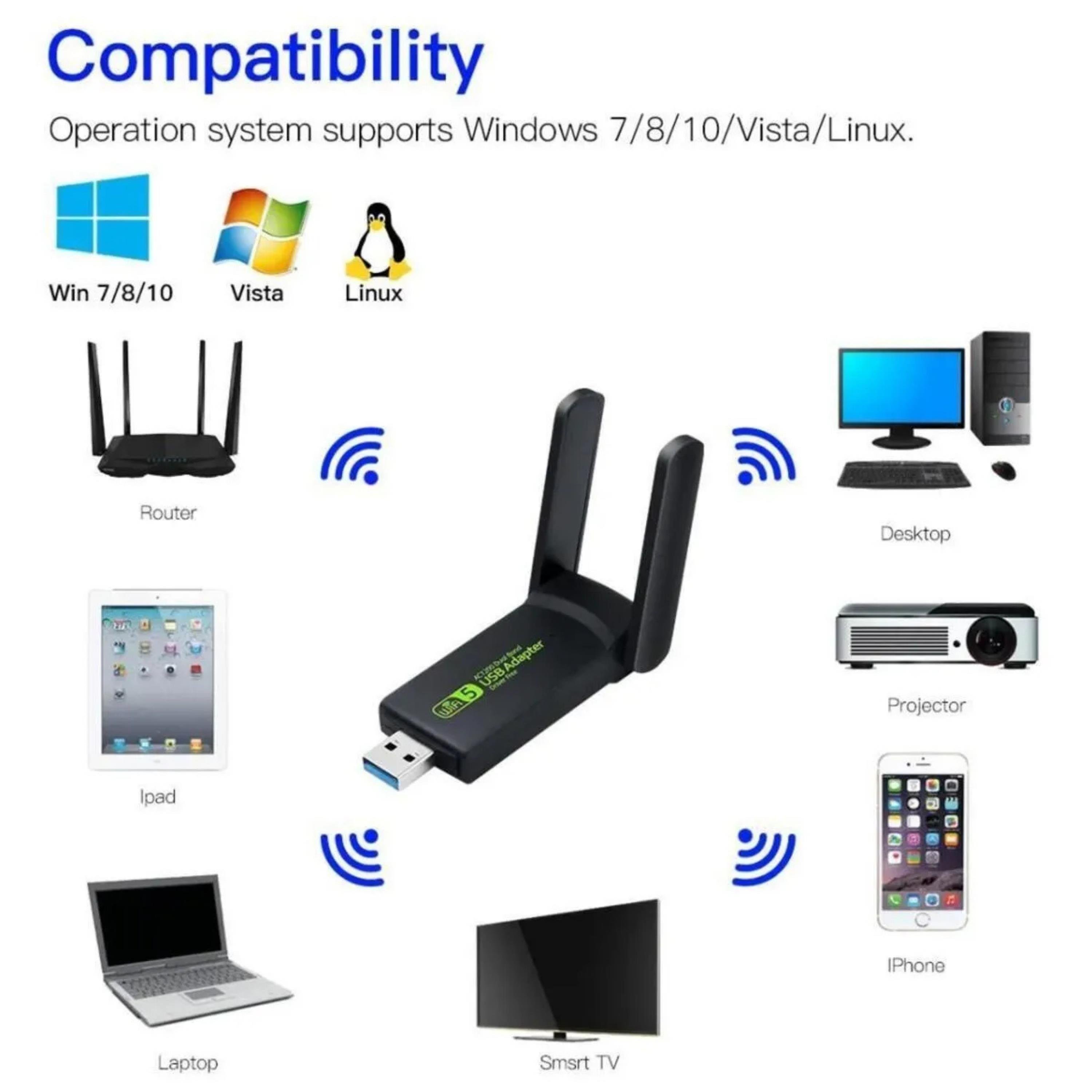 Usb 3.0 Adaptör Kablosuz Wifi 5 Alıcı Dönüştürücü