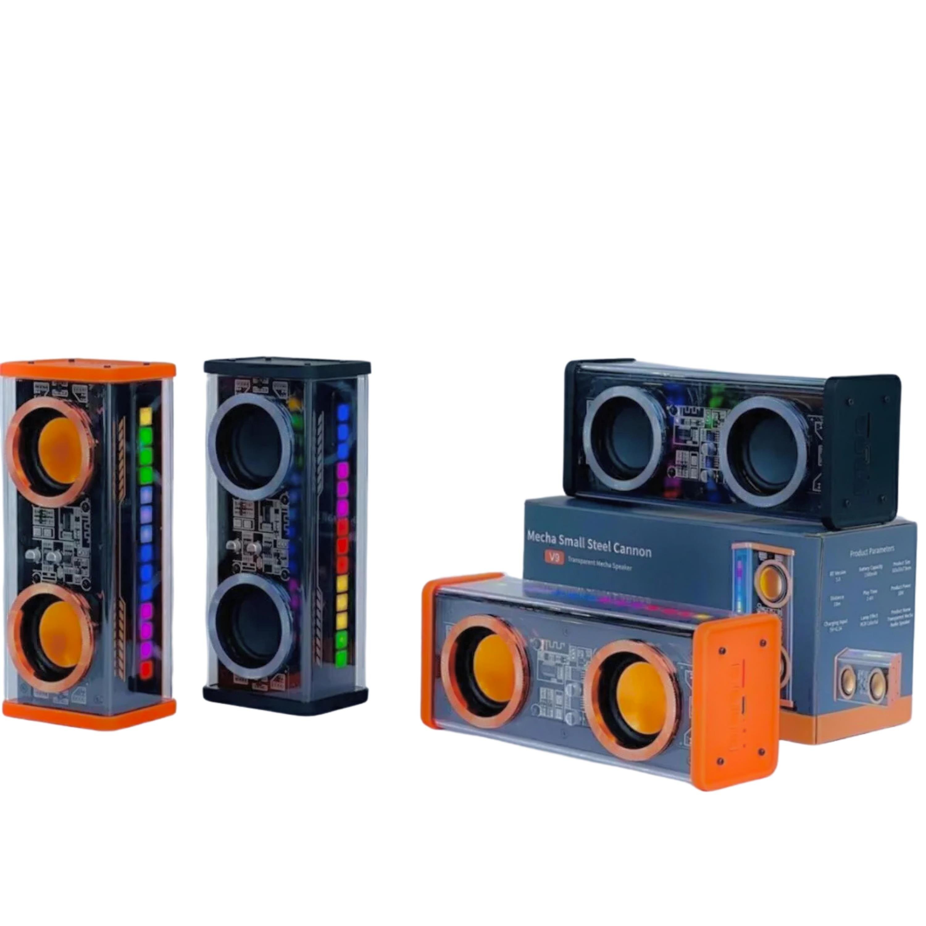 Turuncu V9 RGB Led Işıklı Şarjlı Bluetooth Hoparlör Şeffaf Taşınabilir Speaker