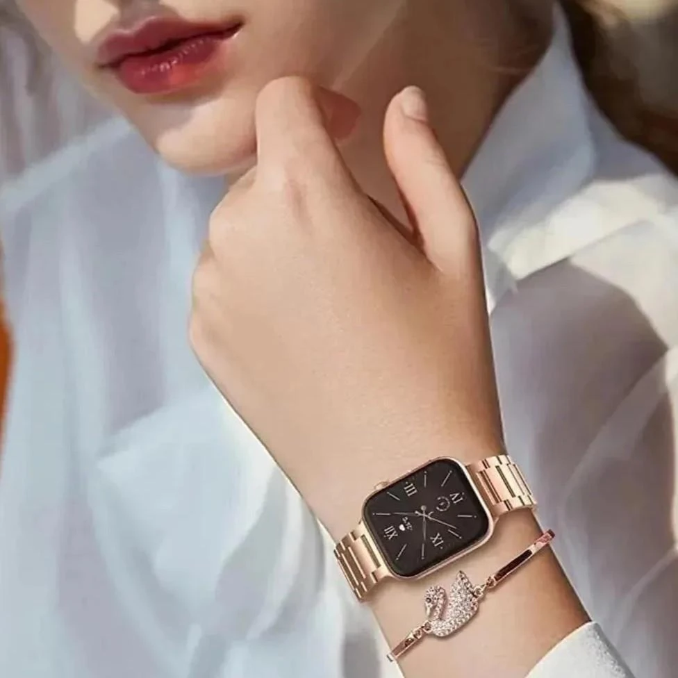 G9 Mini Kadın 3 Kordonlu Rose Gold Akıllı Saat Seti + Bileklik Hediyeli