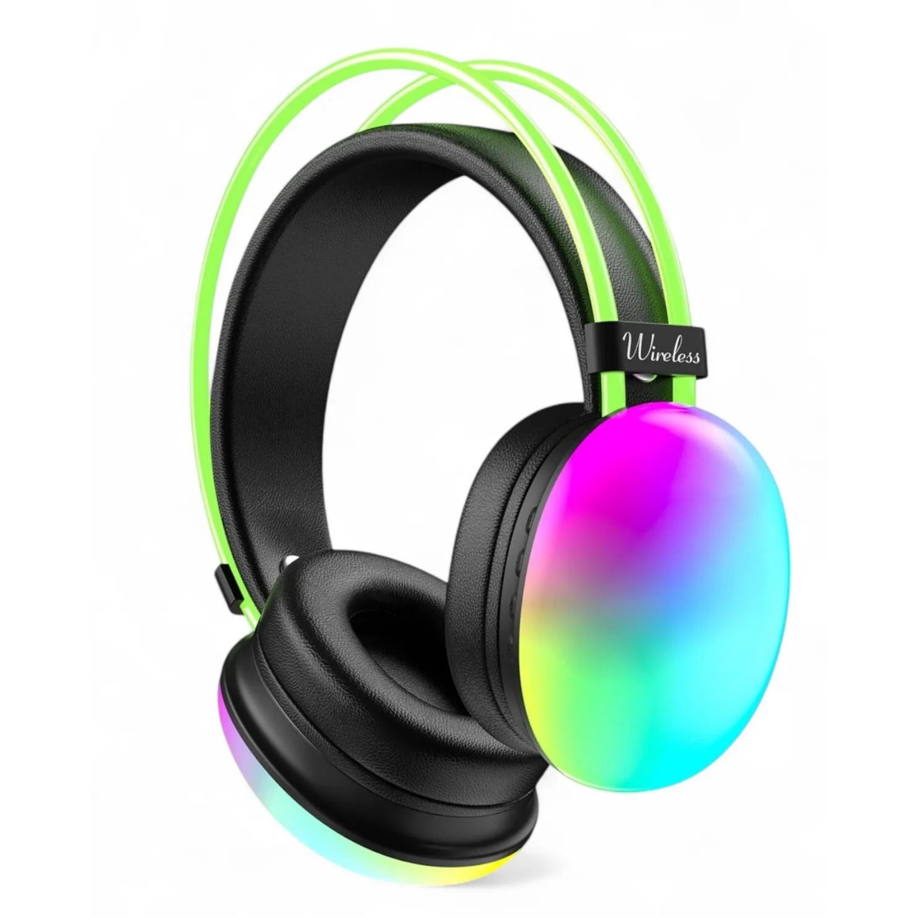 Siyah PG580 Oyuncu Kulaklığı RGB Işıklı Kablosuz Kulak Üstü Bluetooth Kulaklık