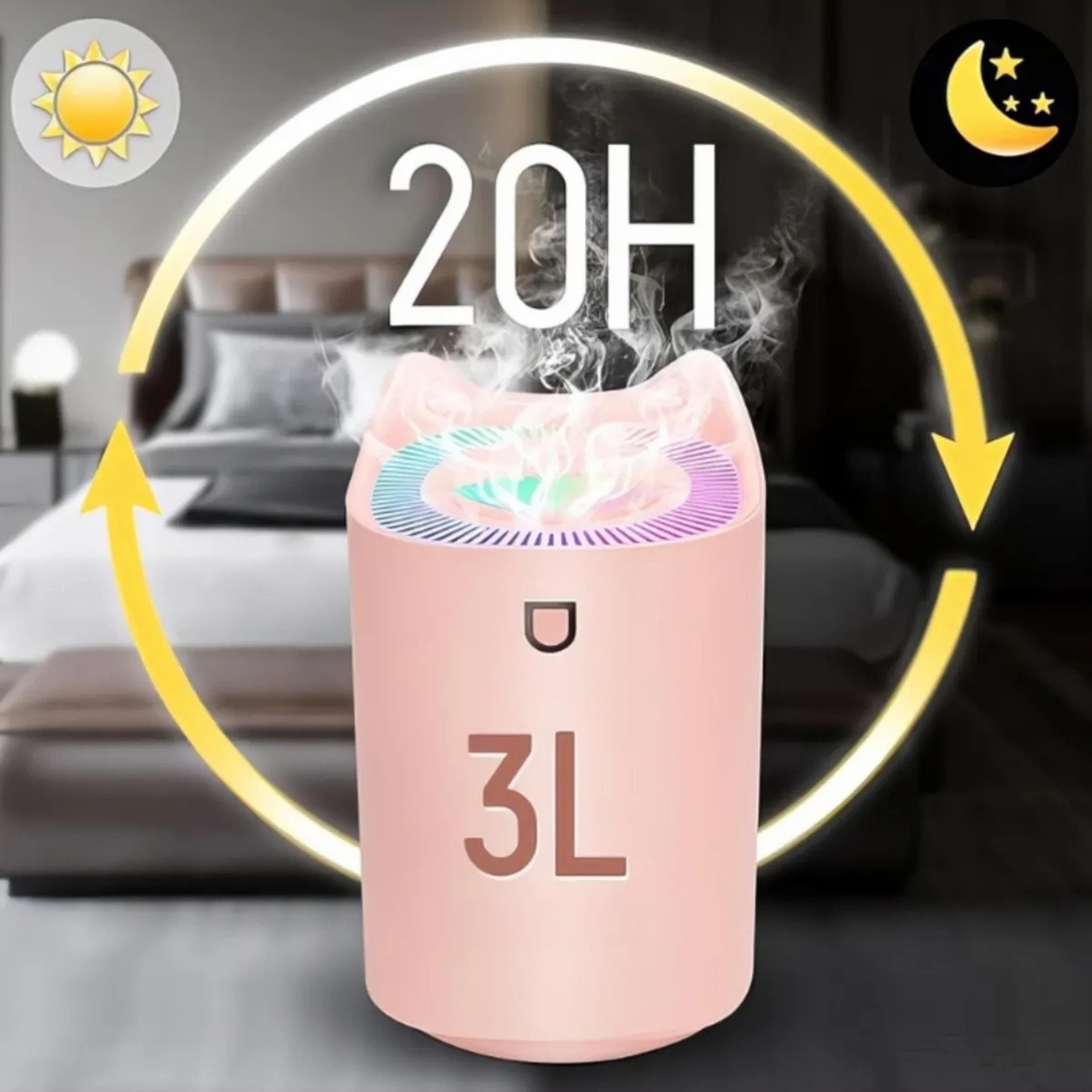 Pembe Humıdıfıer Hava Nemlendirici Büyük Kapasiteli 3000ml Ultrasonik Aroma Difüzörü
