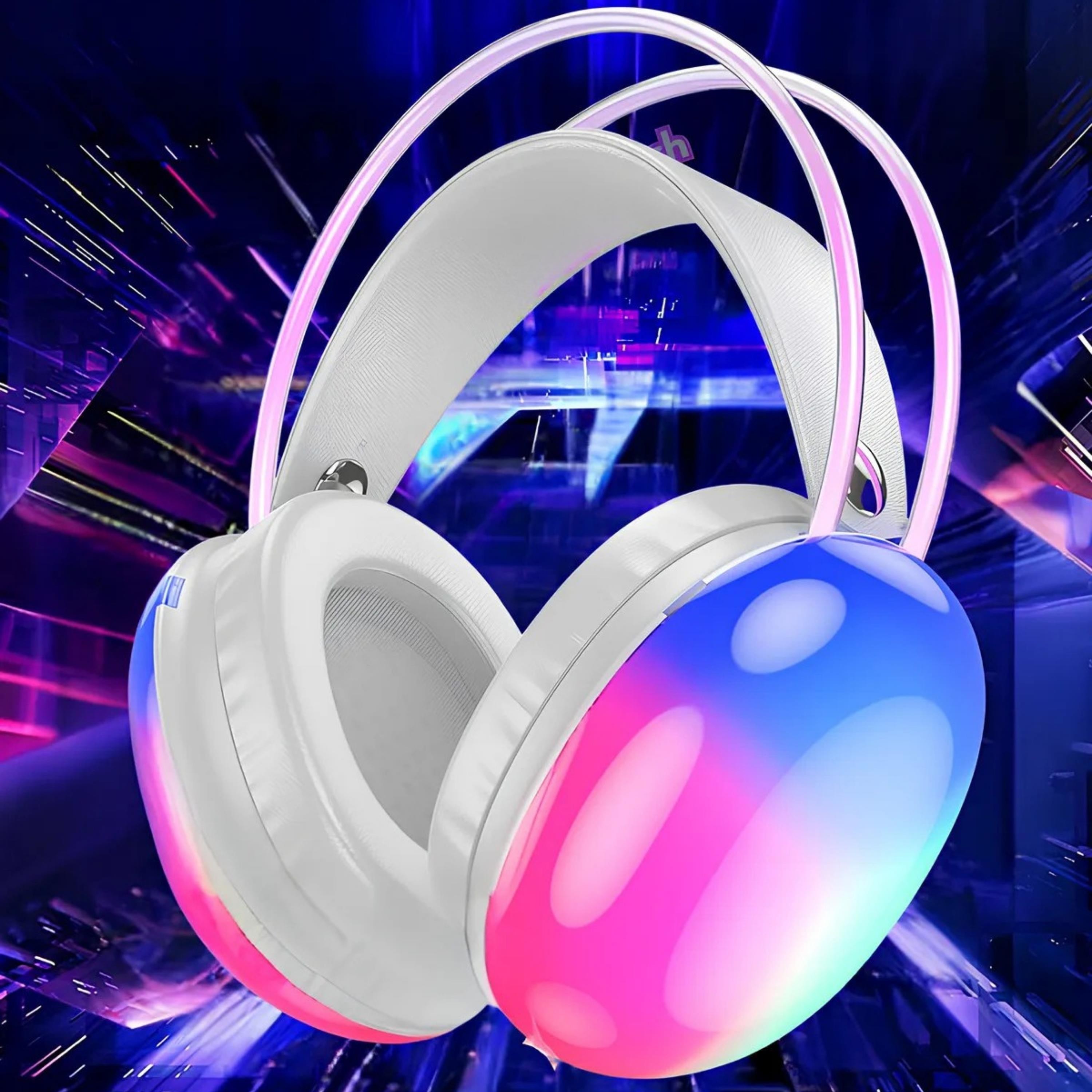 Beyaz PG580 Oyuncu Kulaklığı RGB Işıklı Kablosuz Kulak Üstü Bluetooth Kulaklık