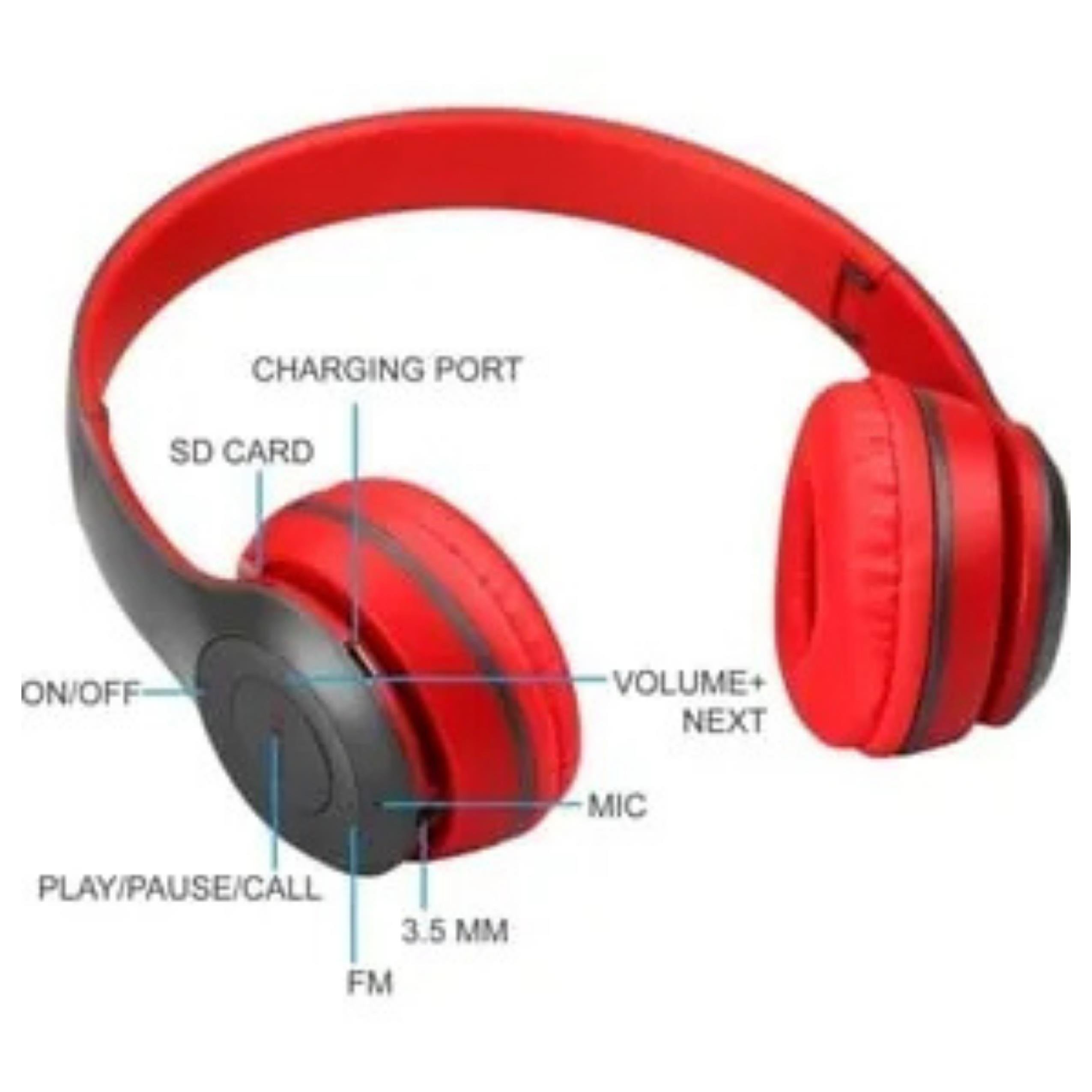 P47 Kırmızı Kulak Üstü Kablosuz Bluetooth Kulaklık
