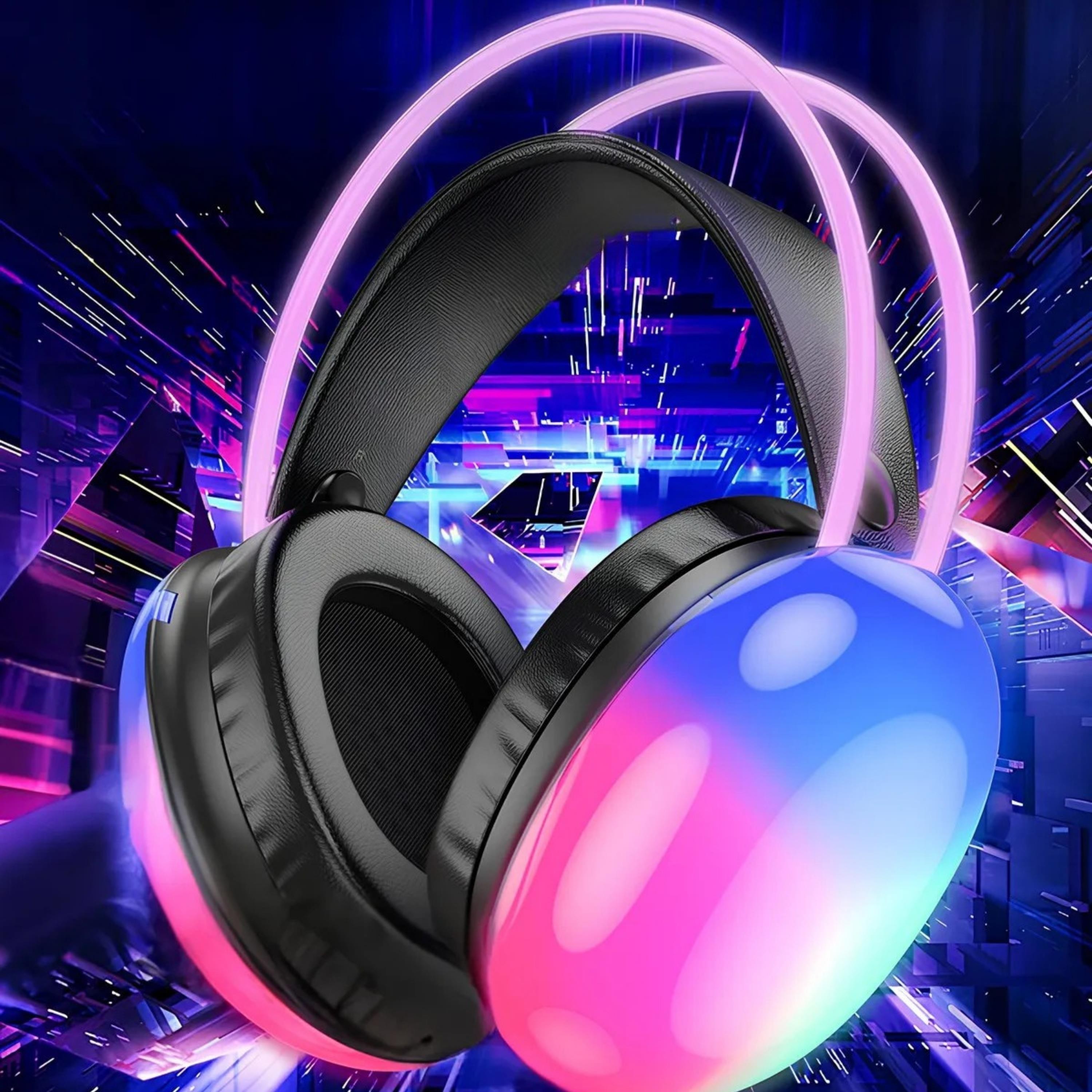 Siyah PG580 Oyuncu Kulaklığı RGB Işıklı Kablosuz Kulak Üstü Bluetooth Kulaklık