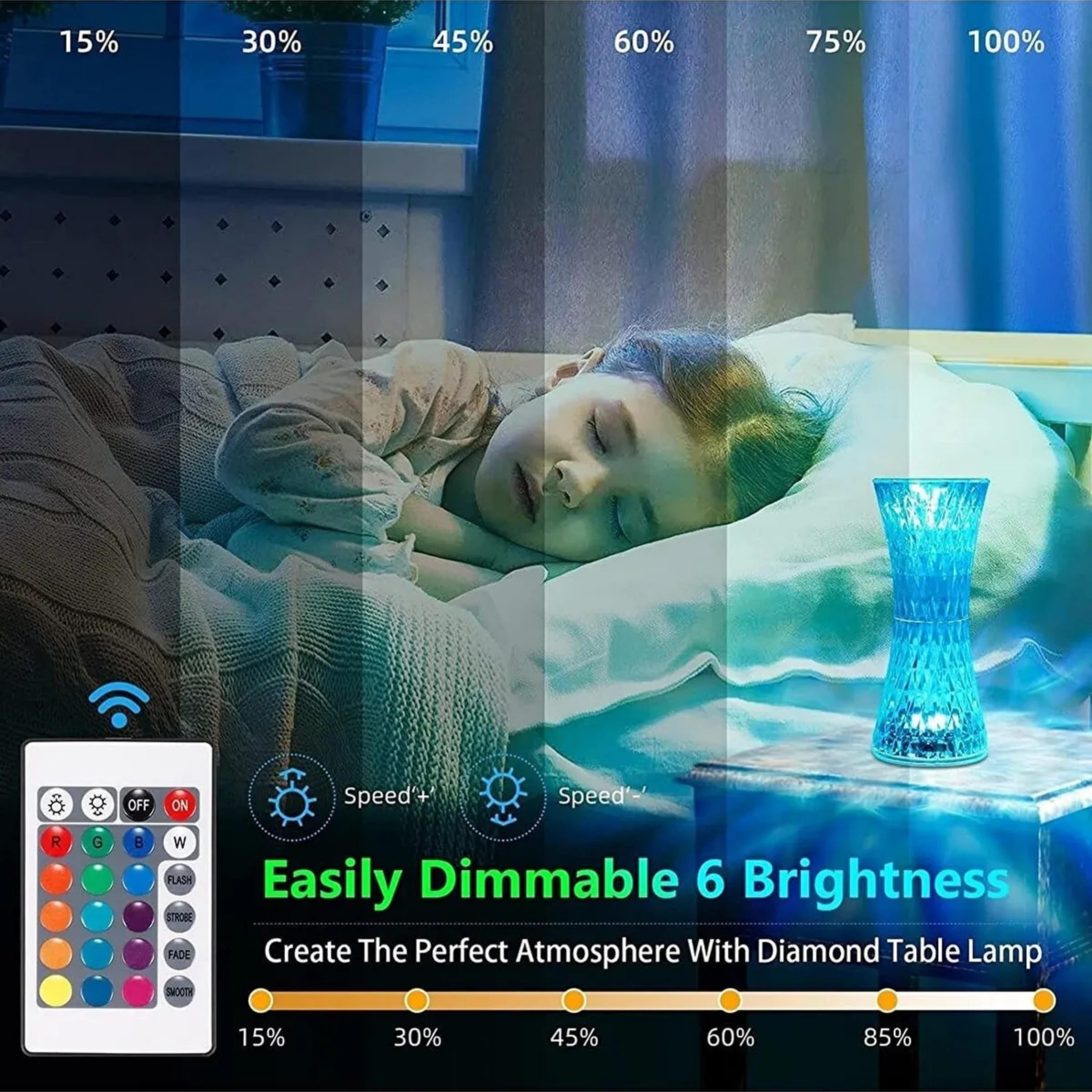 Kristal Dekoratif Masa Lambası Rgb Renk Değiştiren Dokunmatik Kontrollü 16 Renkli 4 Modlu Gece Lambası
