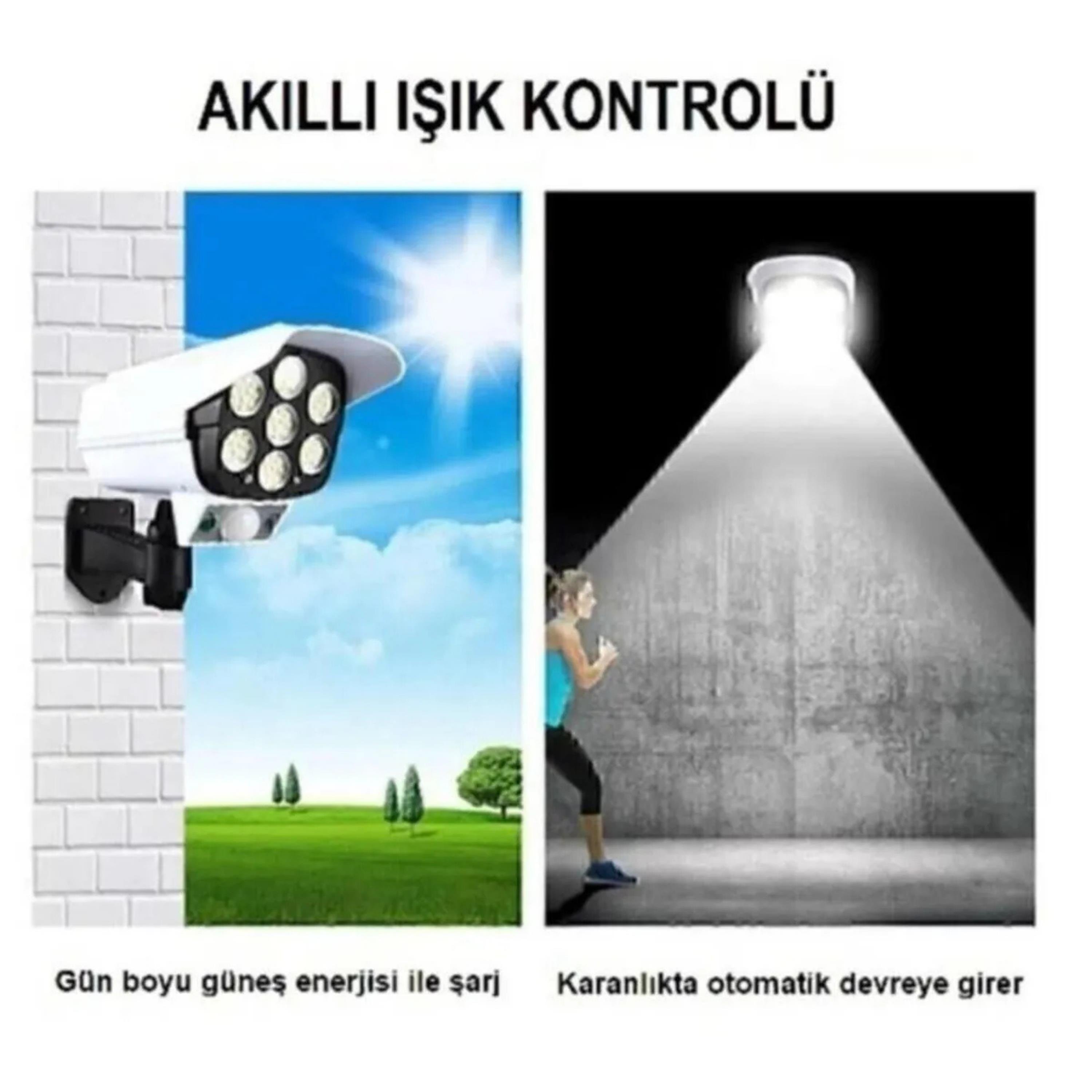 Hareket Sensörlü Güvenlik Kamerası Görünümlü Dış Mekan Bahçe Aydınlatması Kumandalı Güneş Enerjili Led Lamba