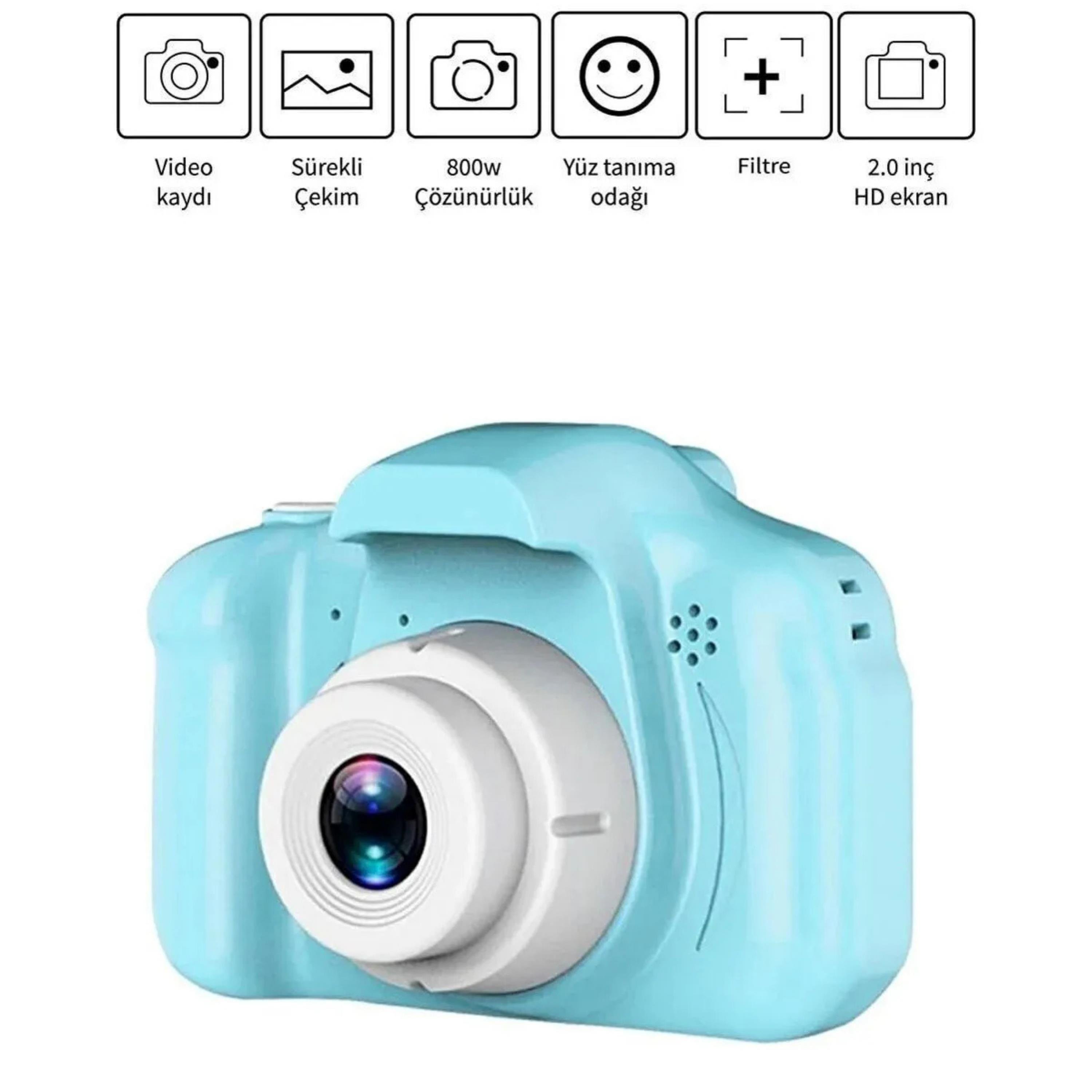 Mavi X200 Çocuklar İçin Hafıza Kartlı Mini Fotoğraf Makinesi