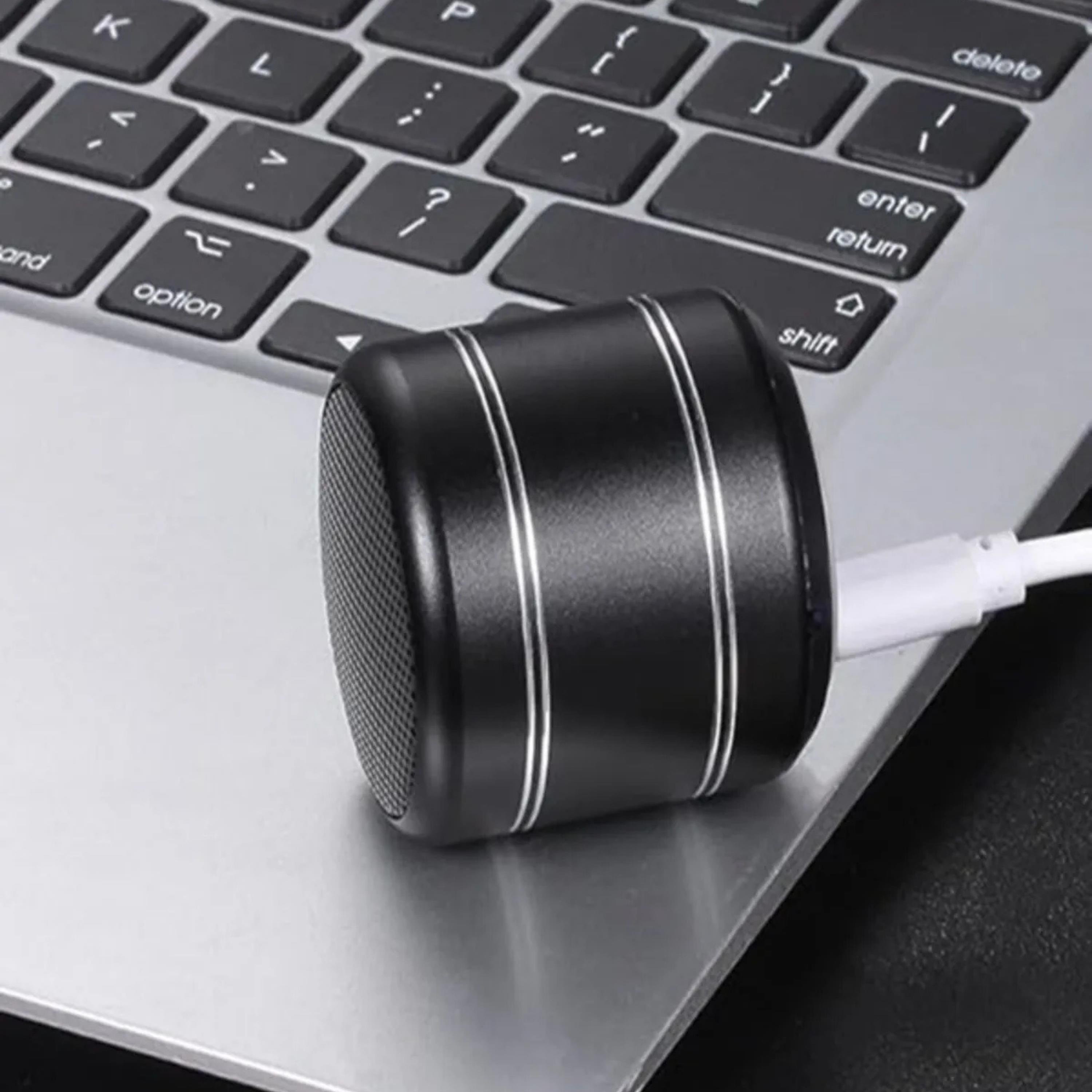 Siyah Mini Alüminyum Yüksek Bass Küçük Speaker TWS Yuvarlak Kablosuz Bluetooth Hoparlör