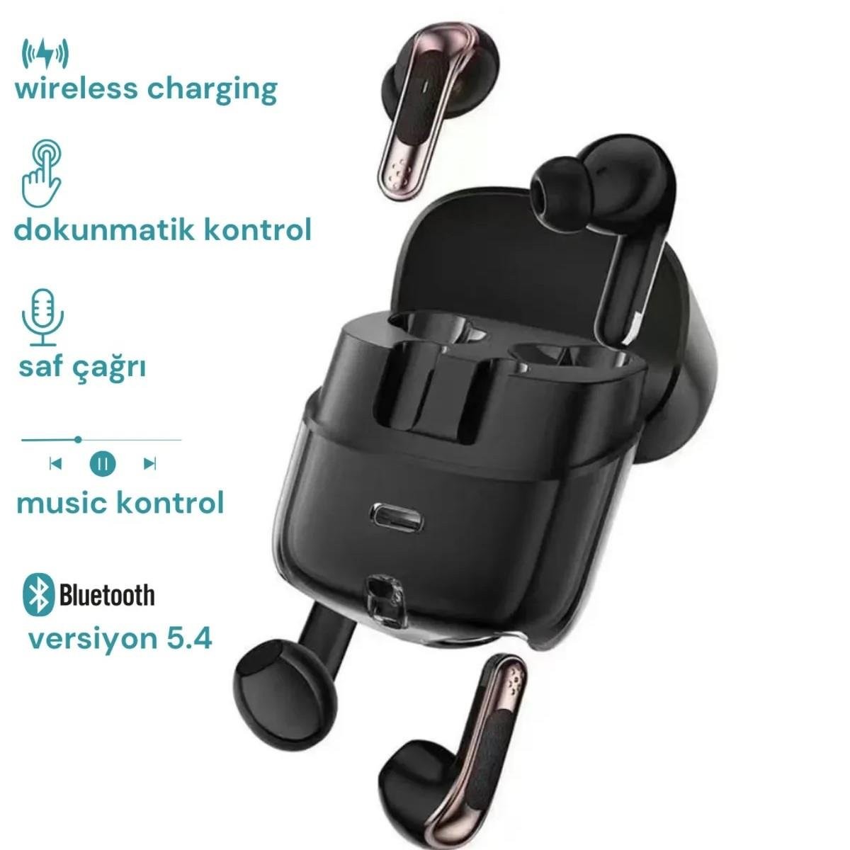 J17 Yeni Nesil Siyah Dört Başlıklı Kulak İçi Bluetooth Kulaklık