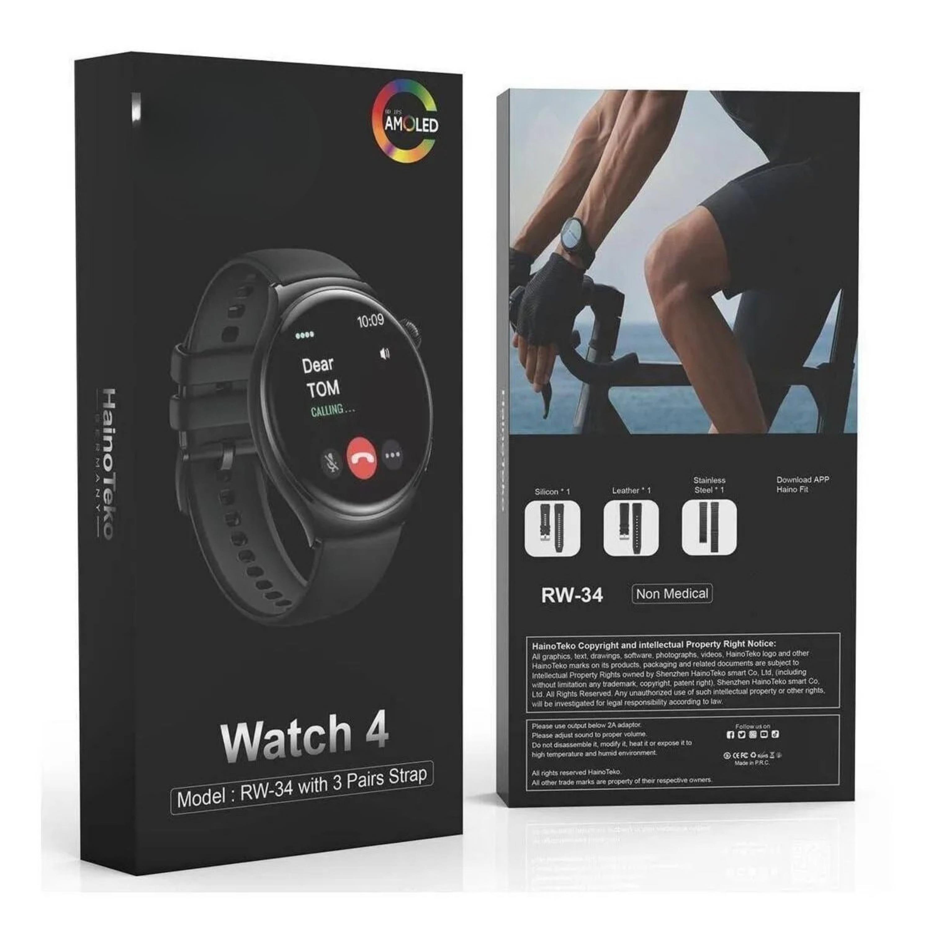 Haino Teko RW-34 Watch 4 Amoled Ekran Siyah Kasa 3 Kordonlu Akıllı Saat