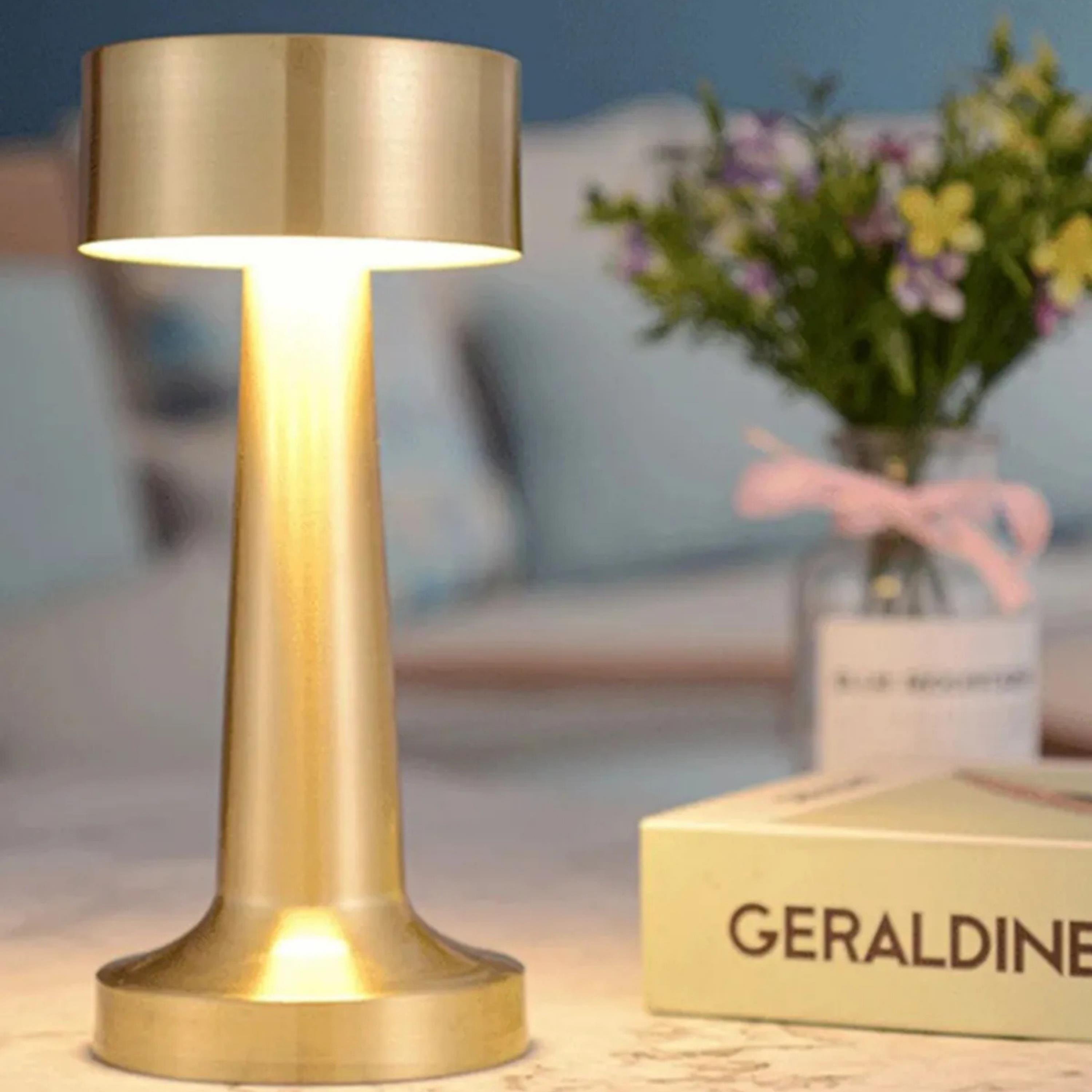 Gold 5415 Şarjlı Dokunmatik Masa Lambası Dekoratif Abajur Led 3 Renk Modlu Gece Lambası