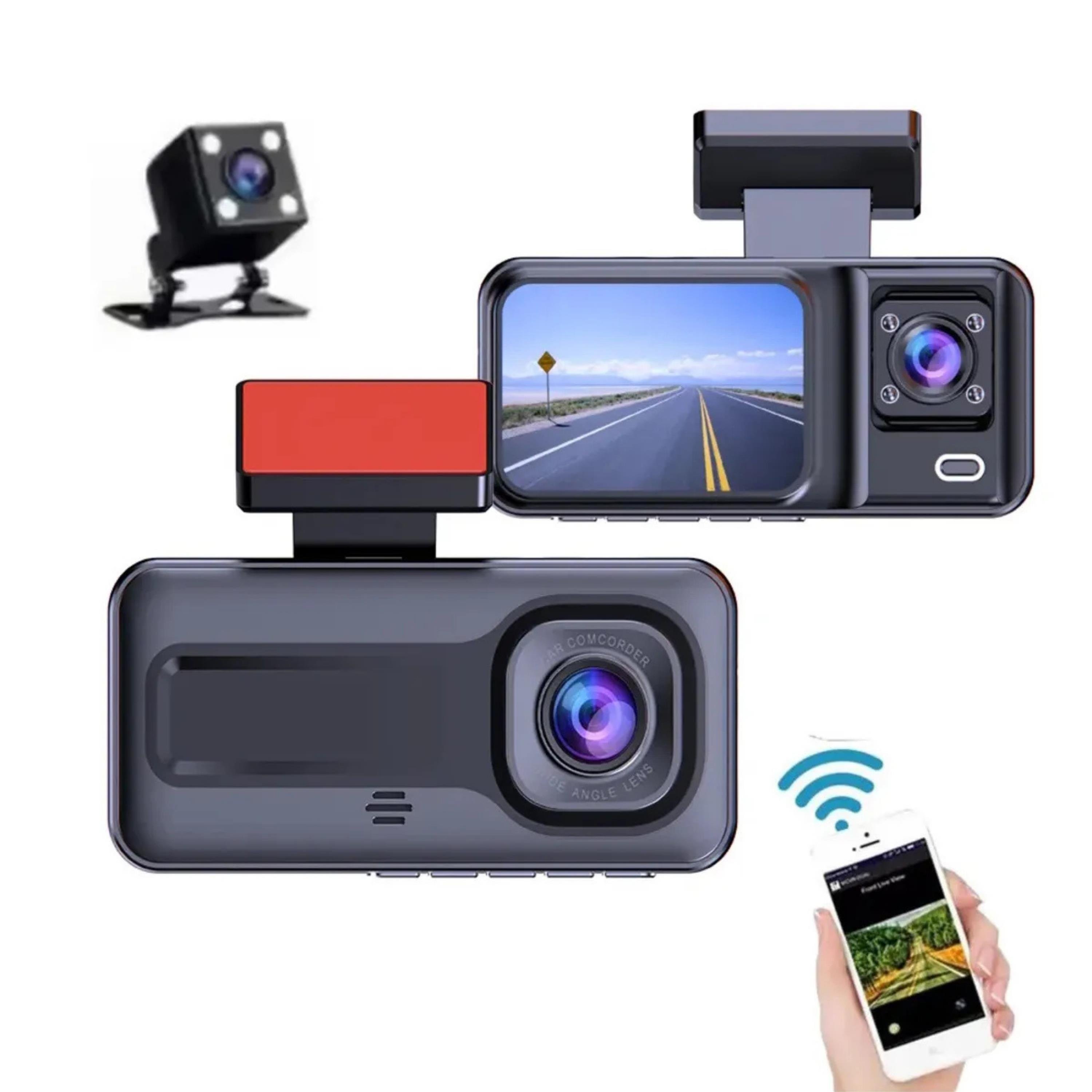 Üç Kameralı (Ön+İç+Arka) Araç içi Kamera Wifi Özellikli 1080P Ultra Hd