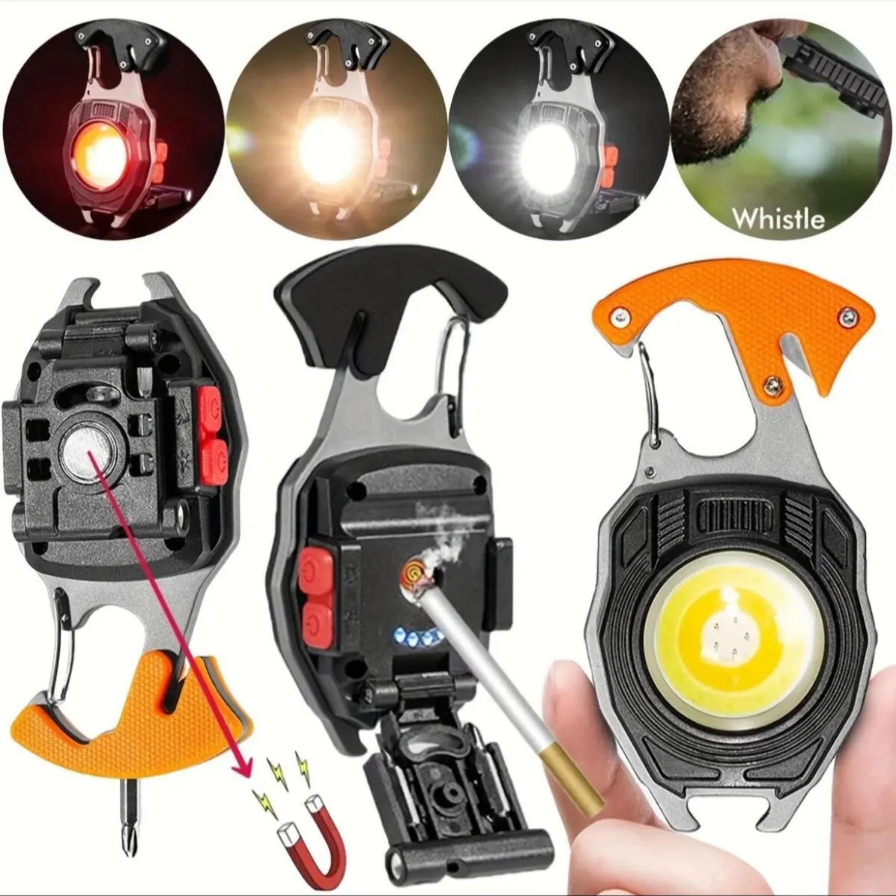 Çok Fonksiyonlu Mini Led Lamba Anahtarlık ve Çakmak USB Şarjlı 7 Modlu Taşınabilir Kamp Anahtarlık