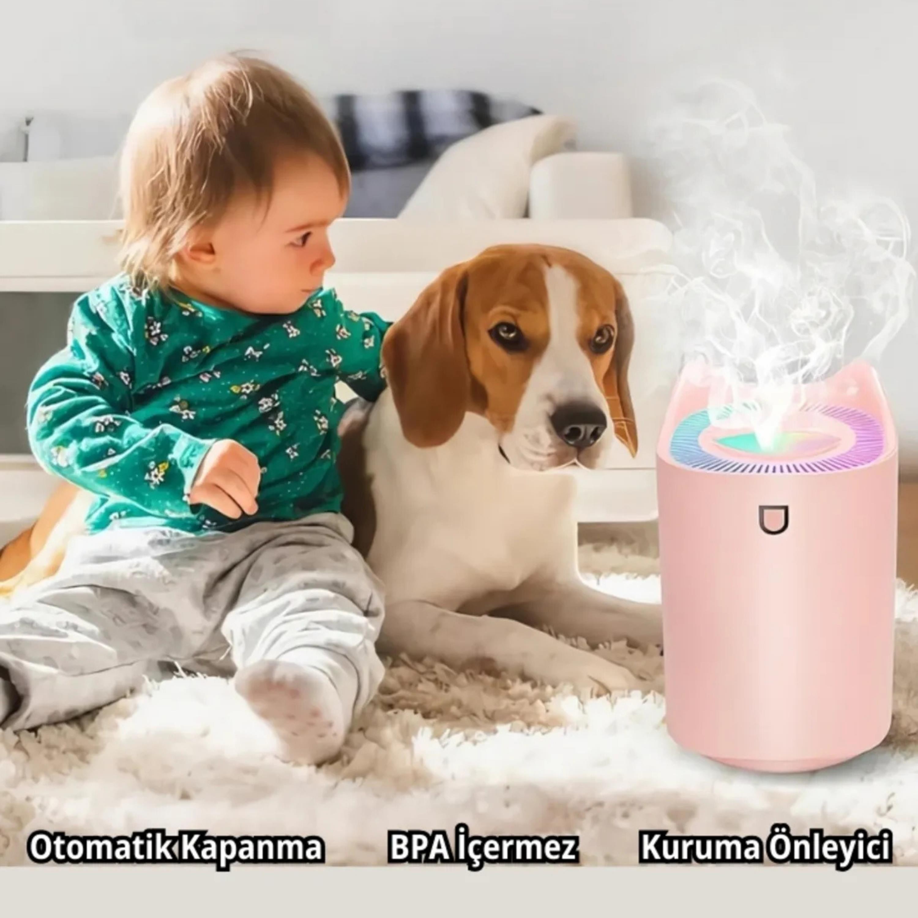 Pembe Humıdıfıer Hava Nemlendirici Büyük Kapasiteli 3000ml Ultrasonik Aroma Difüzörü