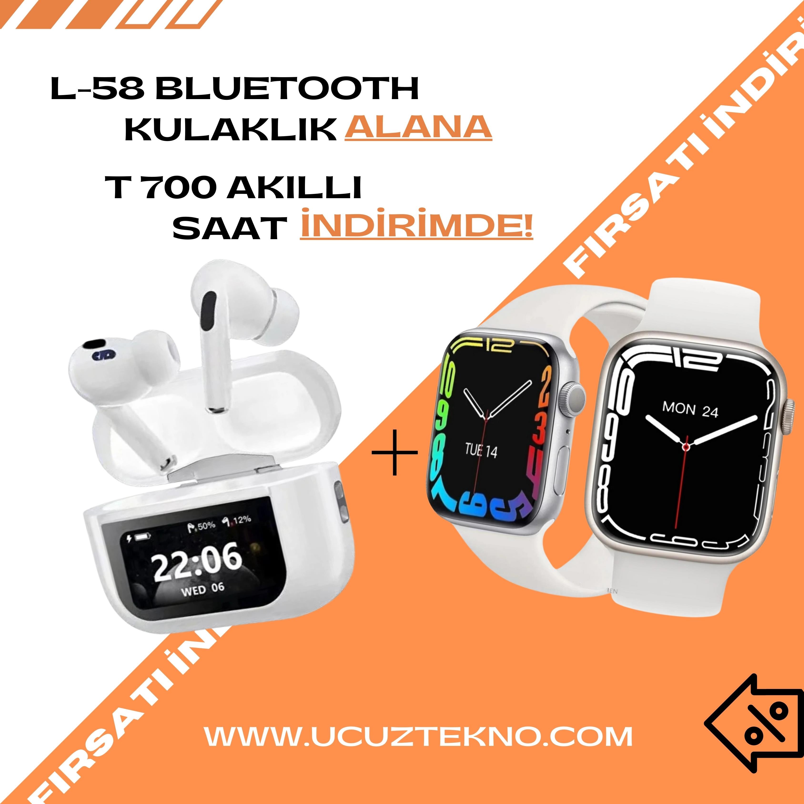 Smart Watch T700S Akıllı Saat & L-58 Pro Dokunmatik Ekranlı Kulak İçi Bluetooth Kulaklık