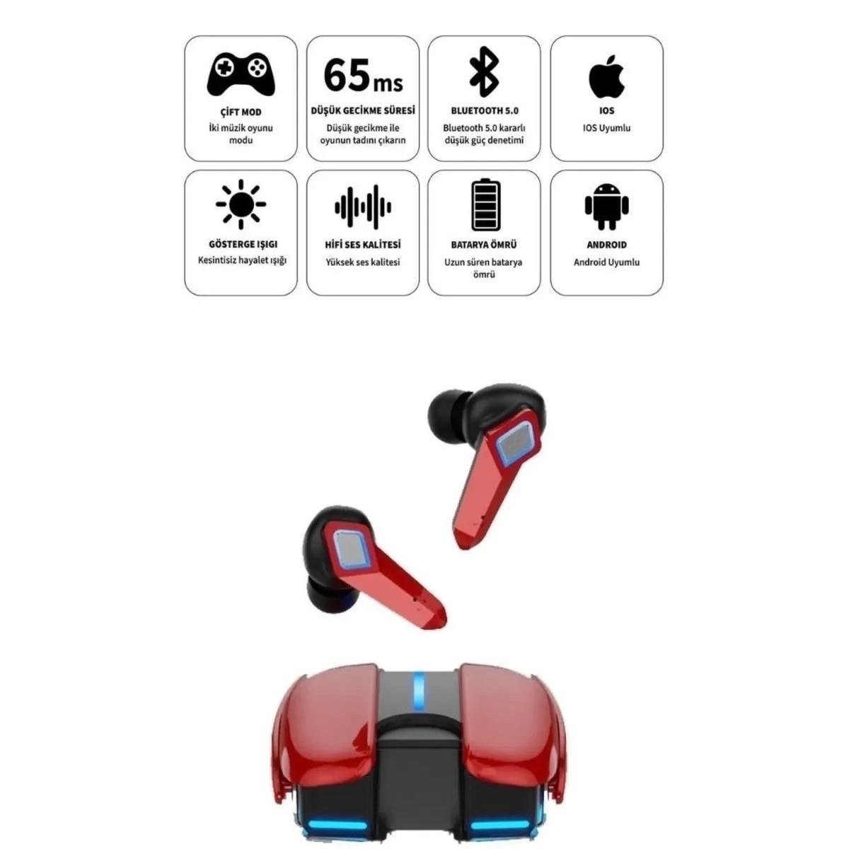 K68 Kırmızı Işıklı Akıllı Gürültü Azaltma Kulak İçi Bluetooth Kulaklık