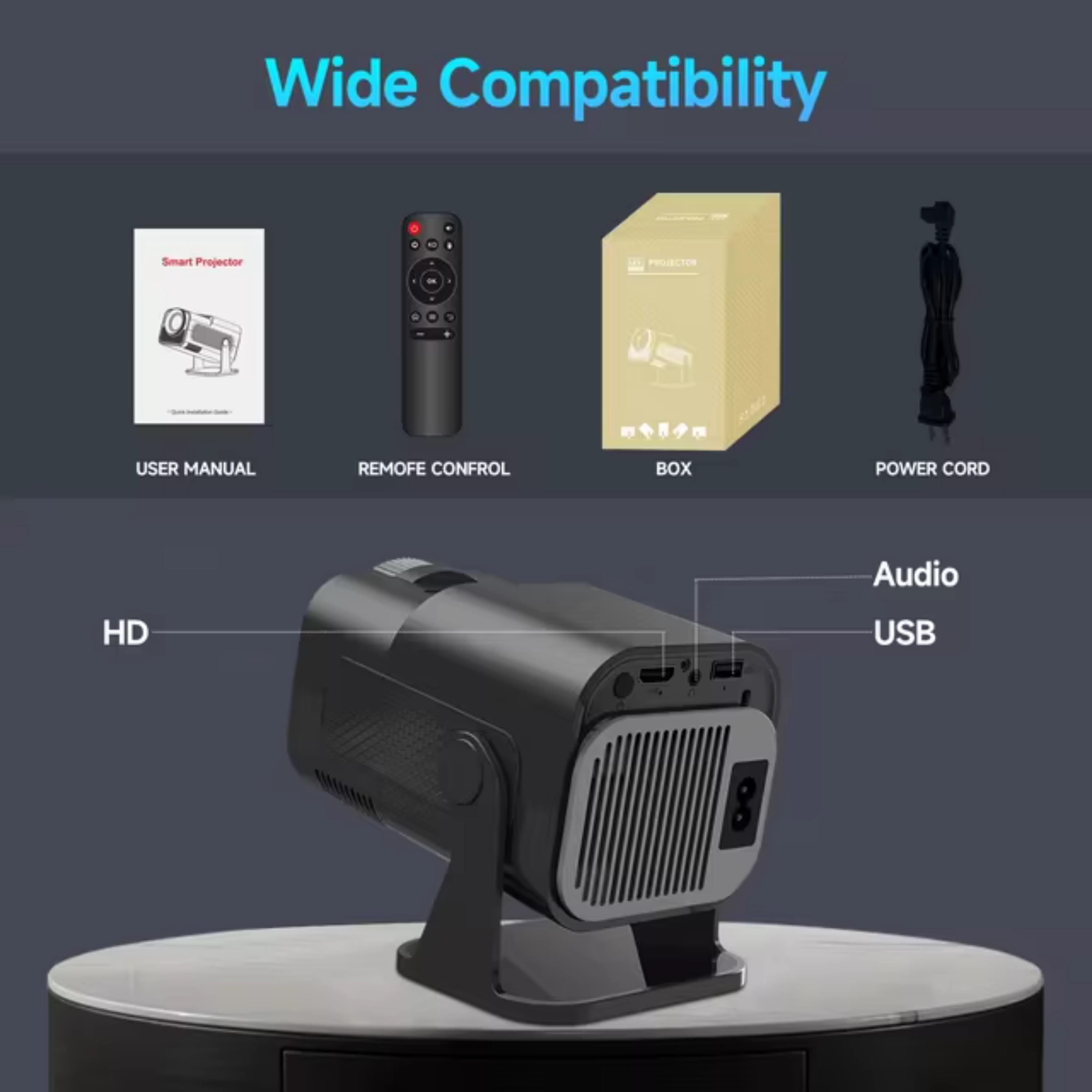 Siyah HY320 Mini Android Taşınabilir Ayaklı Kare Sinema Projeksiyon Cihazı