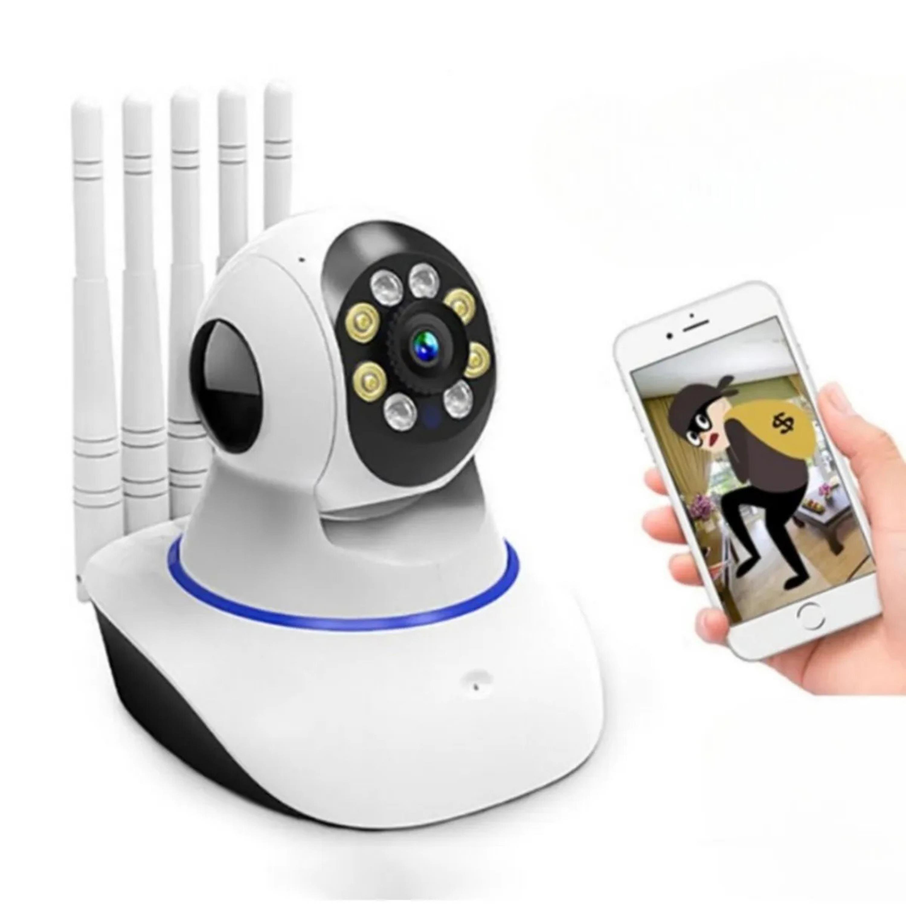 360º Hd Wifi Kablosuz 5 Antenli Ip Bebek ve Güvenlik Kamerası Gece Görüşlü