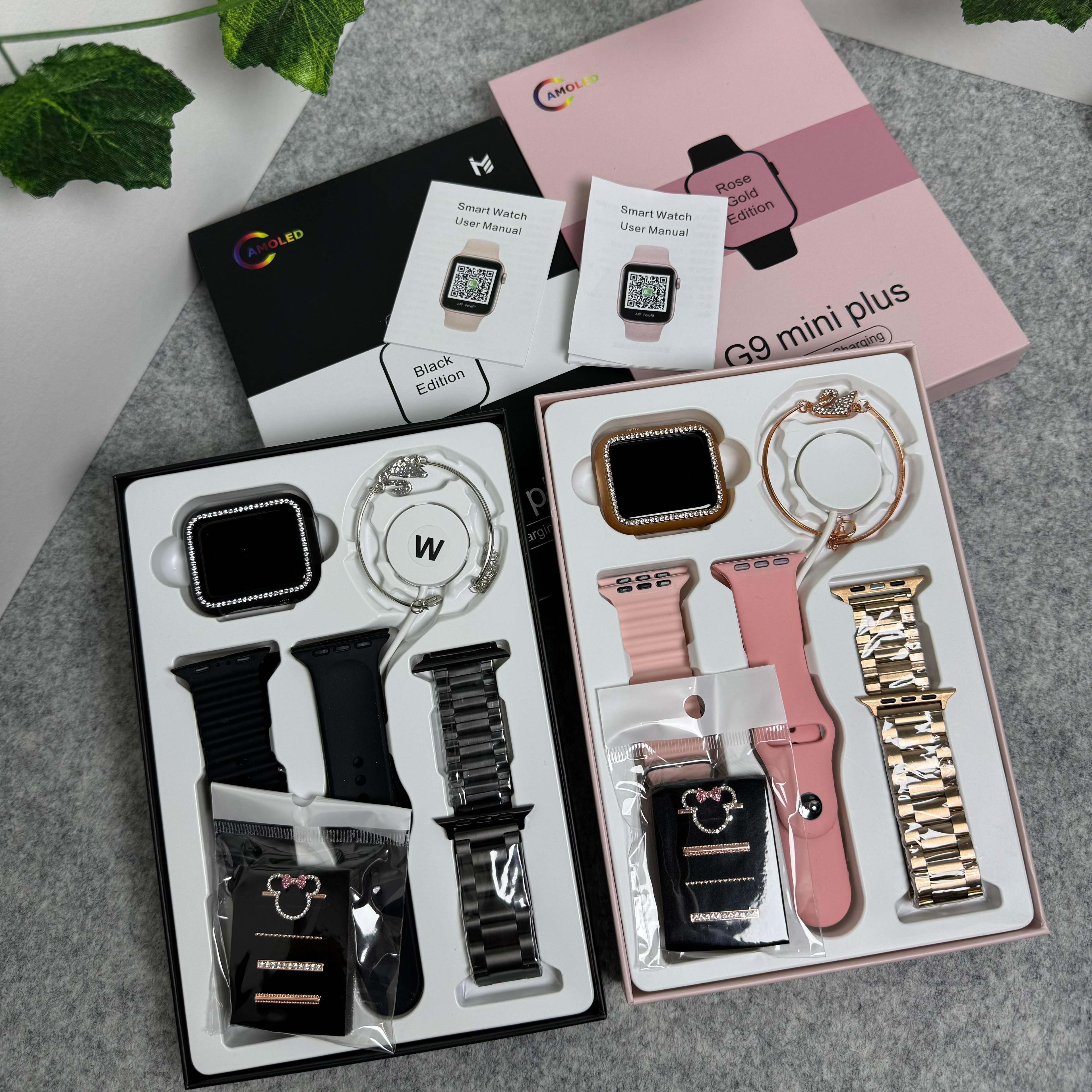 G9 Mini Plus 3 Kordon & Charmlı Siyah  Akıllı Saat Seti + Bileklik Hediyeli